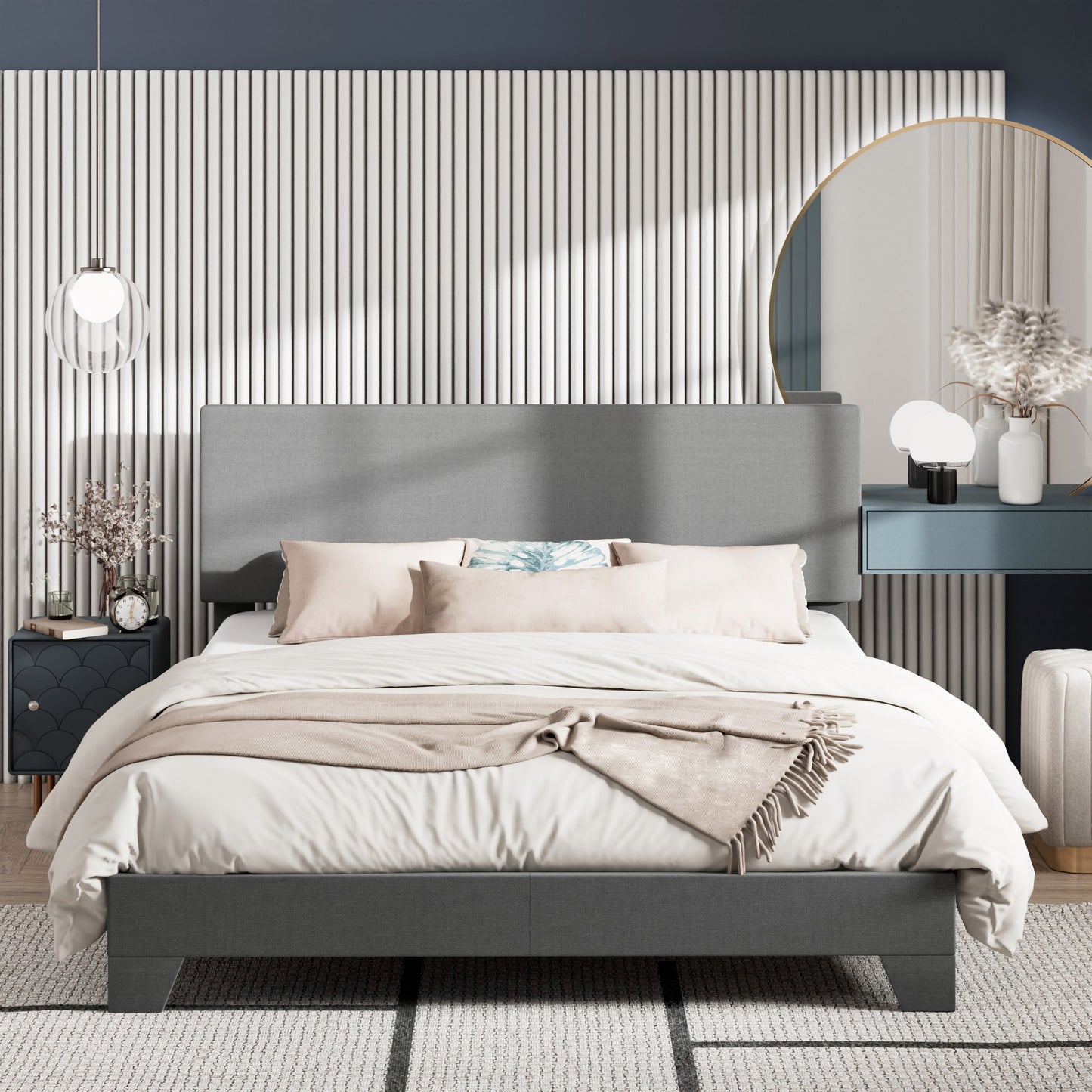 Amolife Faux Leather Platform Bed Frame with Adjustable Headboard