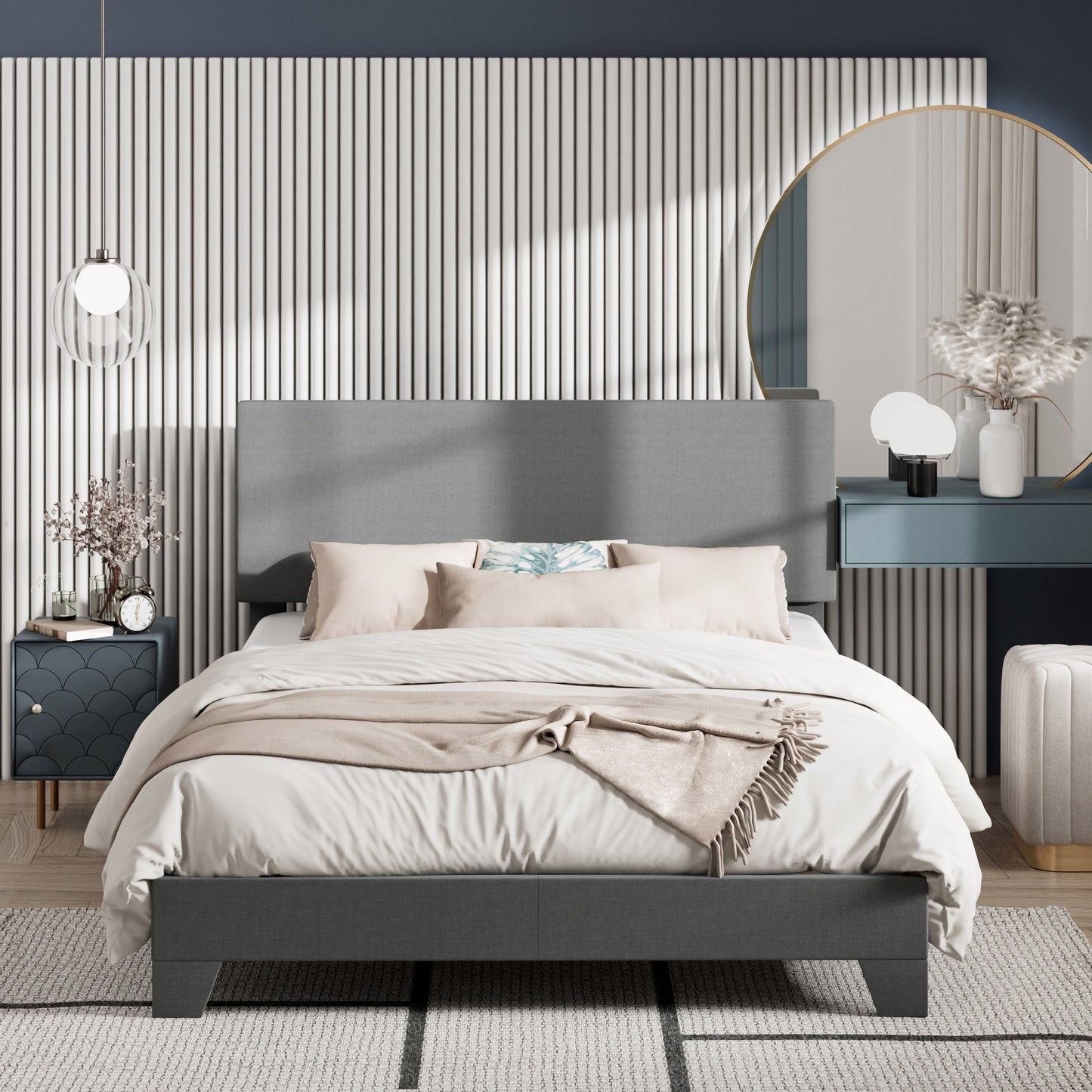 Amolife Faux Leather Platform Bed Frame with Adjustable Headboard