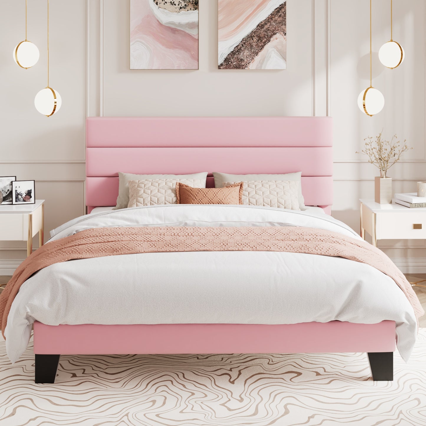 Amolife Twin Size Platform Bed Frame with Upholstered Slat Headboard, No Box Spring Needed