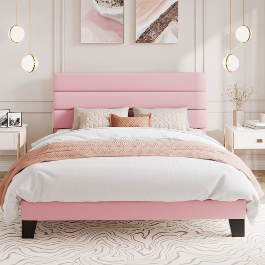 Amolife Twin Size Platform Bed Frame with Upholstered Slat Headboard, No Box Spring Needed
