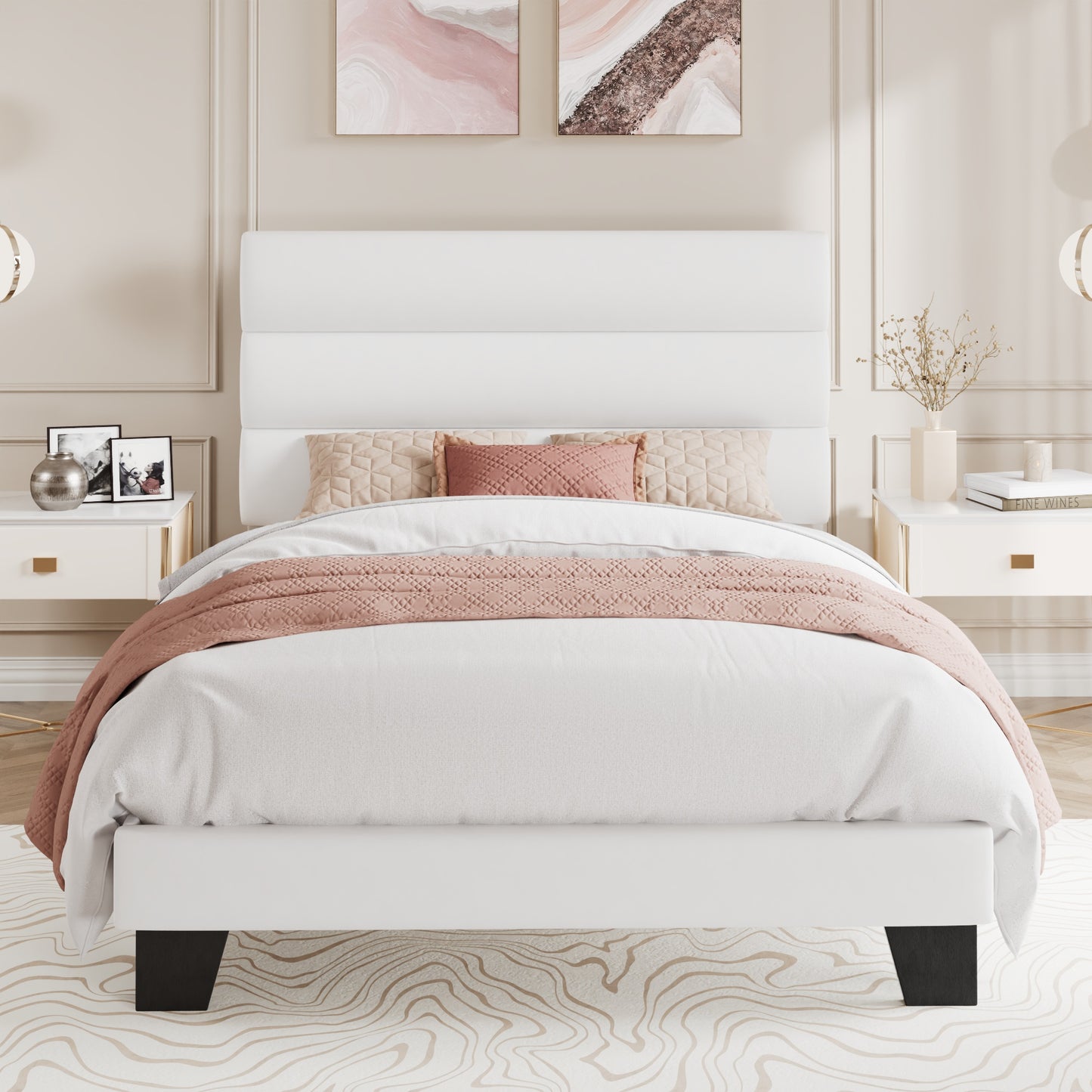 Amolife Twin Size Platform Bed Frame with Upholstered Slat Headboard, No Box Spring Needed