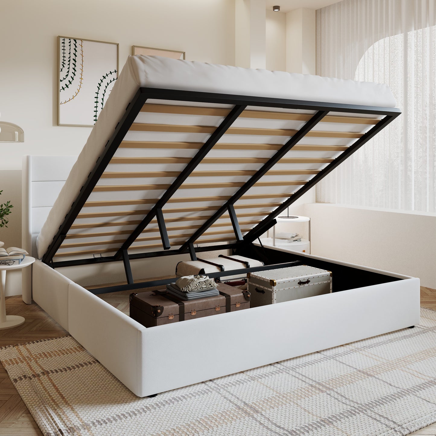 Amolife Upholstered Lifting up Storage Bed Frame with Wingback Headboard