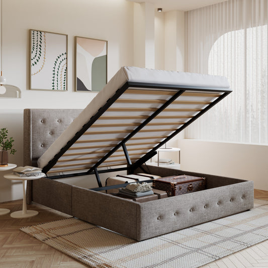 Amolife Upholstered Lifting up Storage Bed Frame with Wingback Headboard