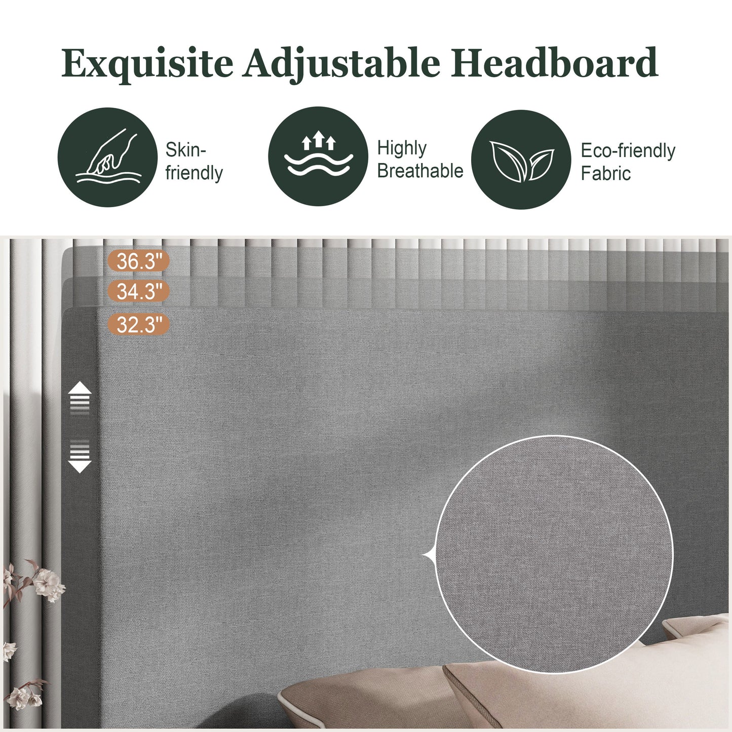 Amolife Faux Leather Platform Bed Frame with Adjustable Headboard