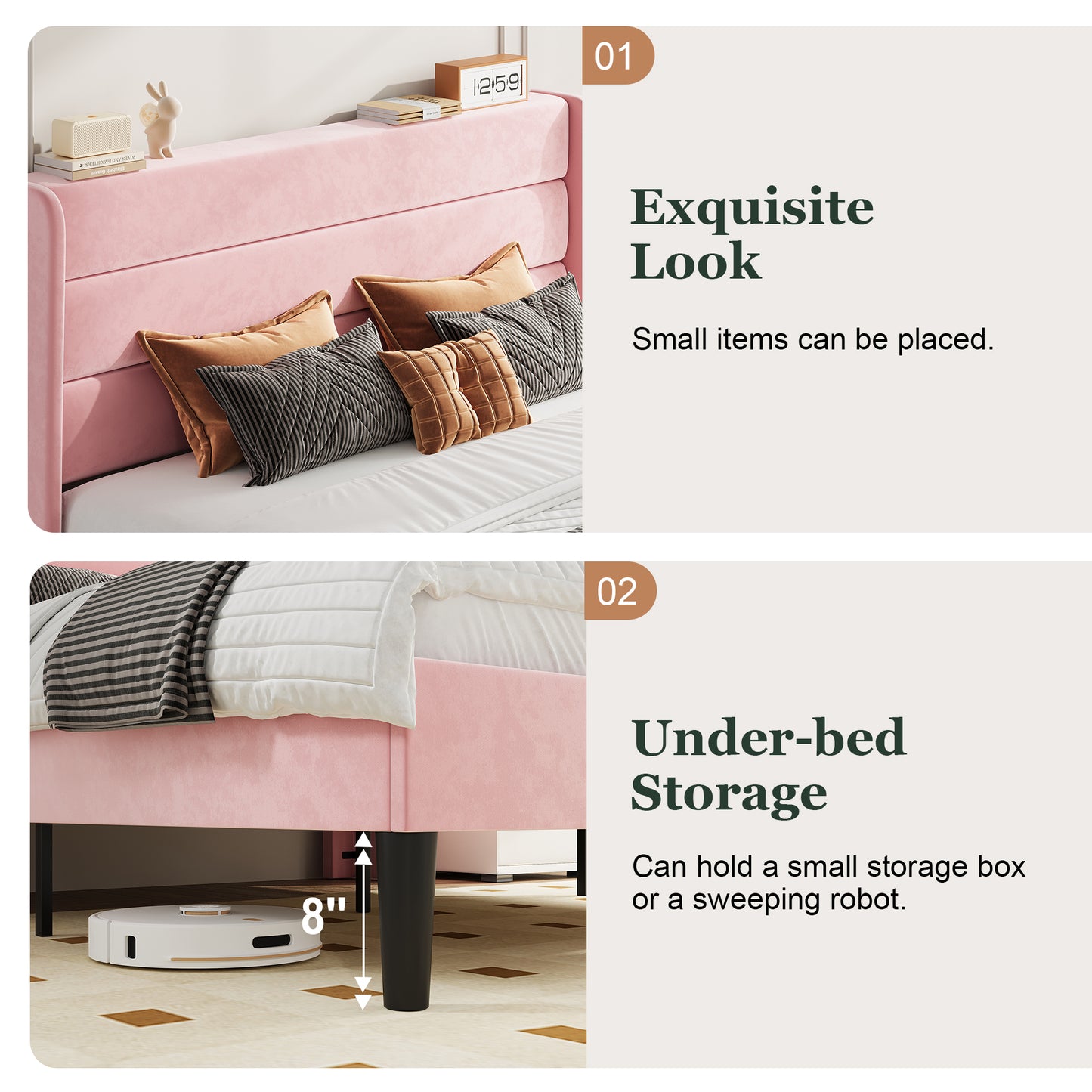 Amolife Platform Bed Frame with Velvet Upholstered Wingback Headboard