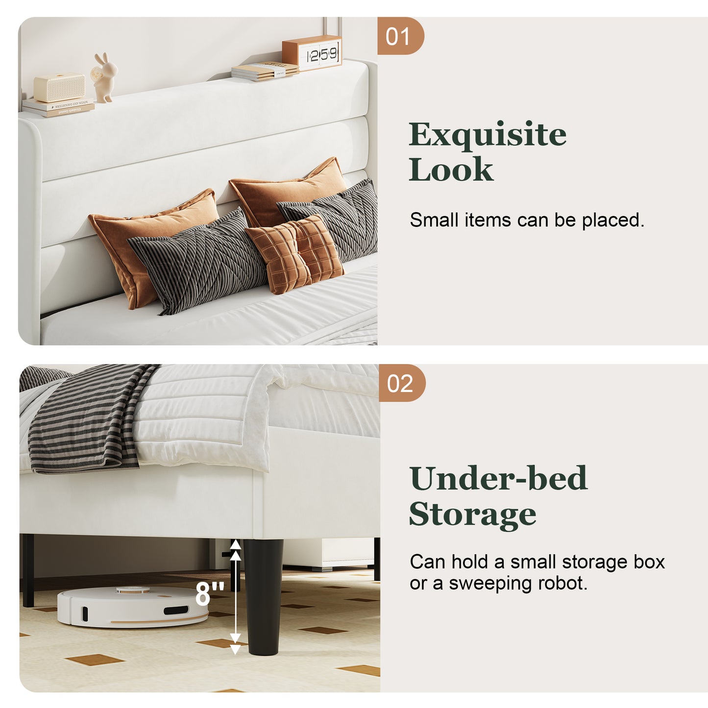 Amolife Platform Bed Frame with Velvet Upholstered Wingback Headboard