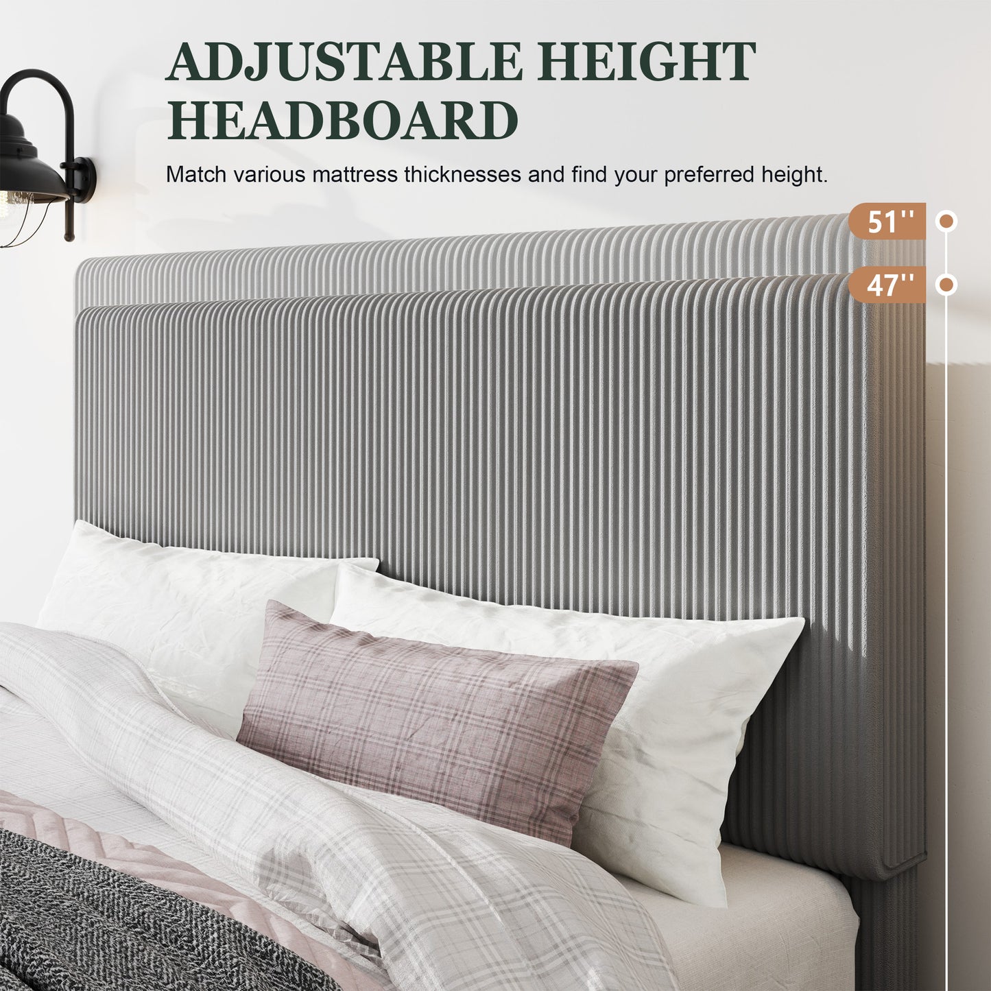 Amolife Platform Bed Frame with Corduroy Fabric Upholstered Adjustable Height Headboard