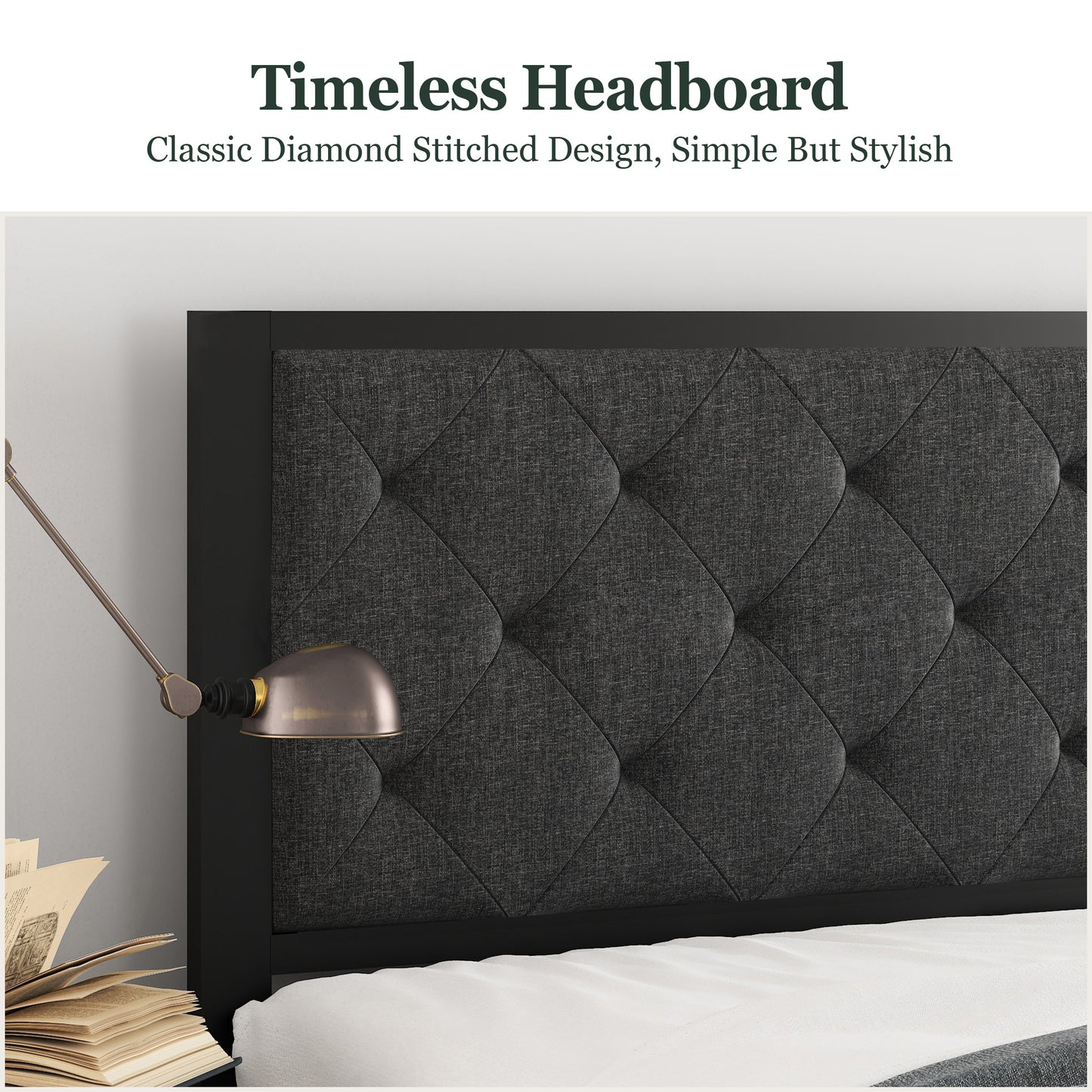 Amolife Metal Bed Frame with Faux Leather Upholstered Headboard