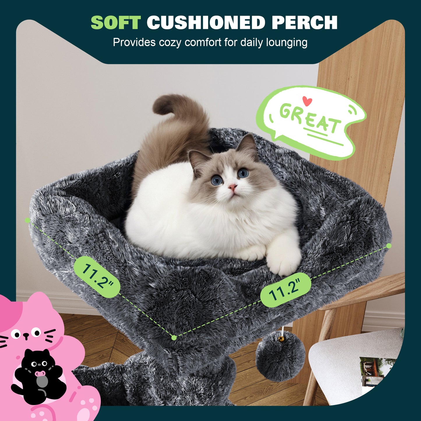 Amolife 29.5" Cat Tree Tower with Plush Condo Hammock, Large Perch Sisal Scratching Posts, Cat Furniture for Indoor Cats and Kittens