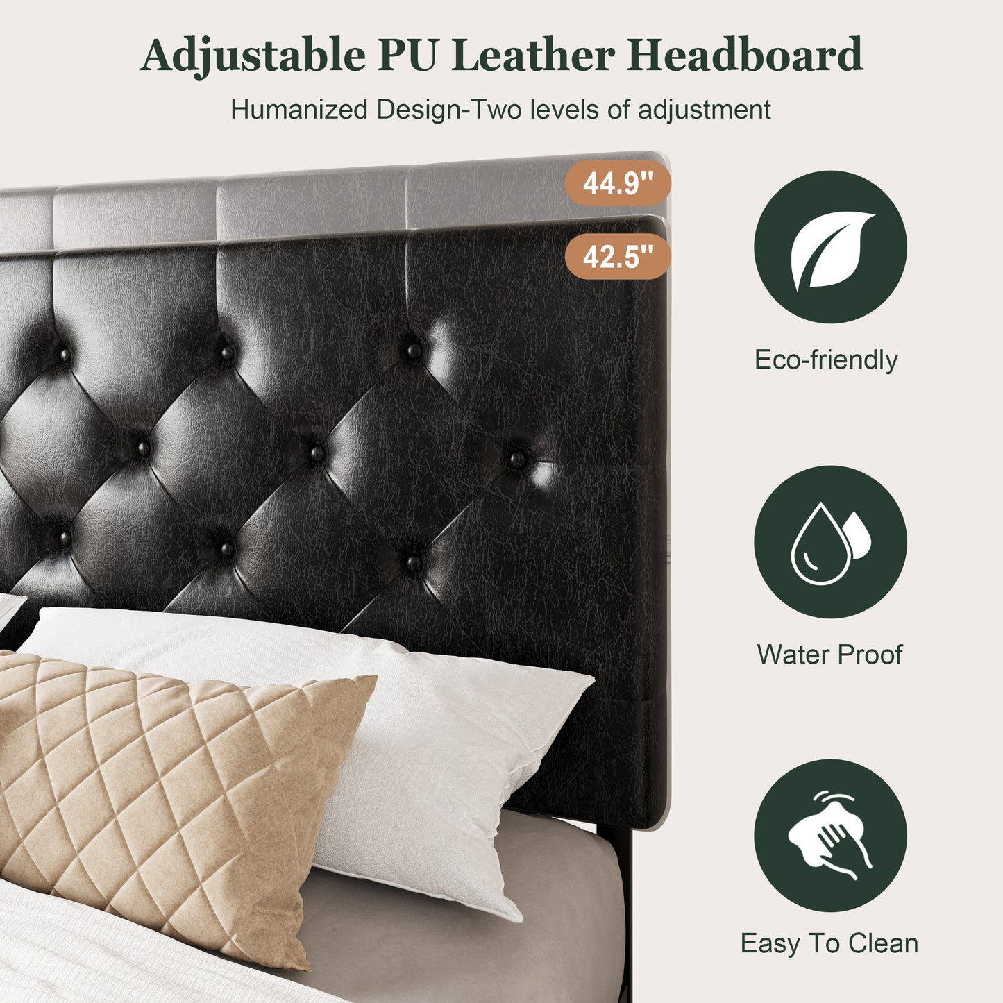 Amolife Faux Leather Platform Bed Frame with 4 Storage Drawers, Button Tufted Style Hedboard