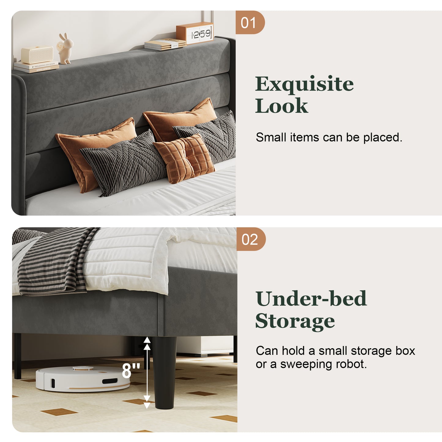 Amolife Platform Bed Frame with Velvet Upholstered Wingback Headboard