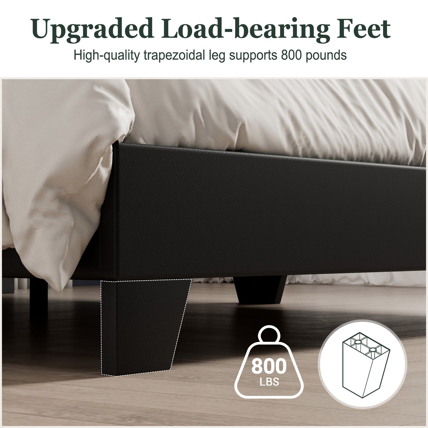Amolife Faux Leather Platform Bed Frame with Adjustable Headboard