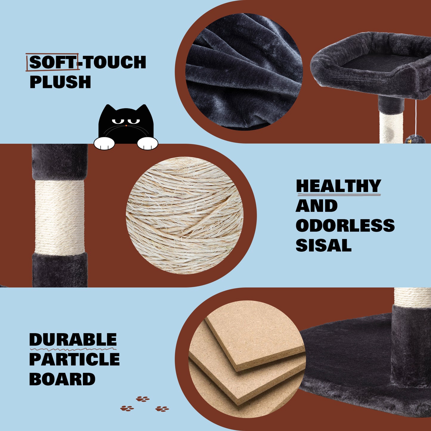 Amolife 73.6" Extra Large Corner Cat Tree, Fan-Shaped Tower with Scratching Posts & Condo House for Indoor Cats