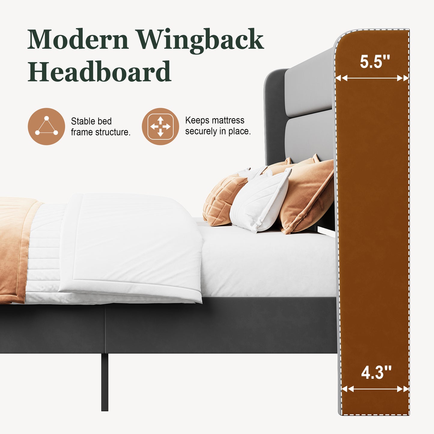 Amolife Platform Bed Frame with Velvet Upholstered Wingback Headboard
