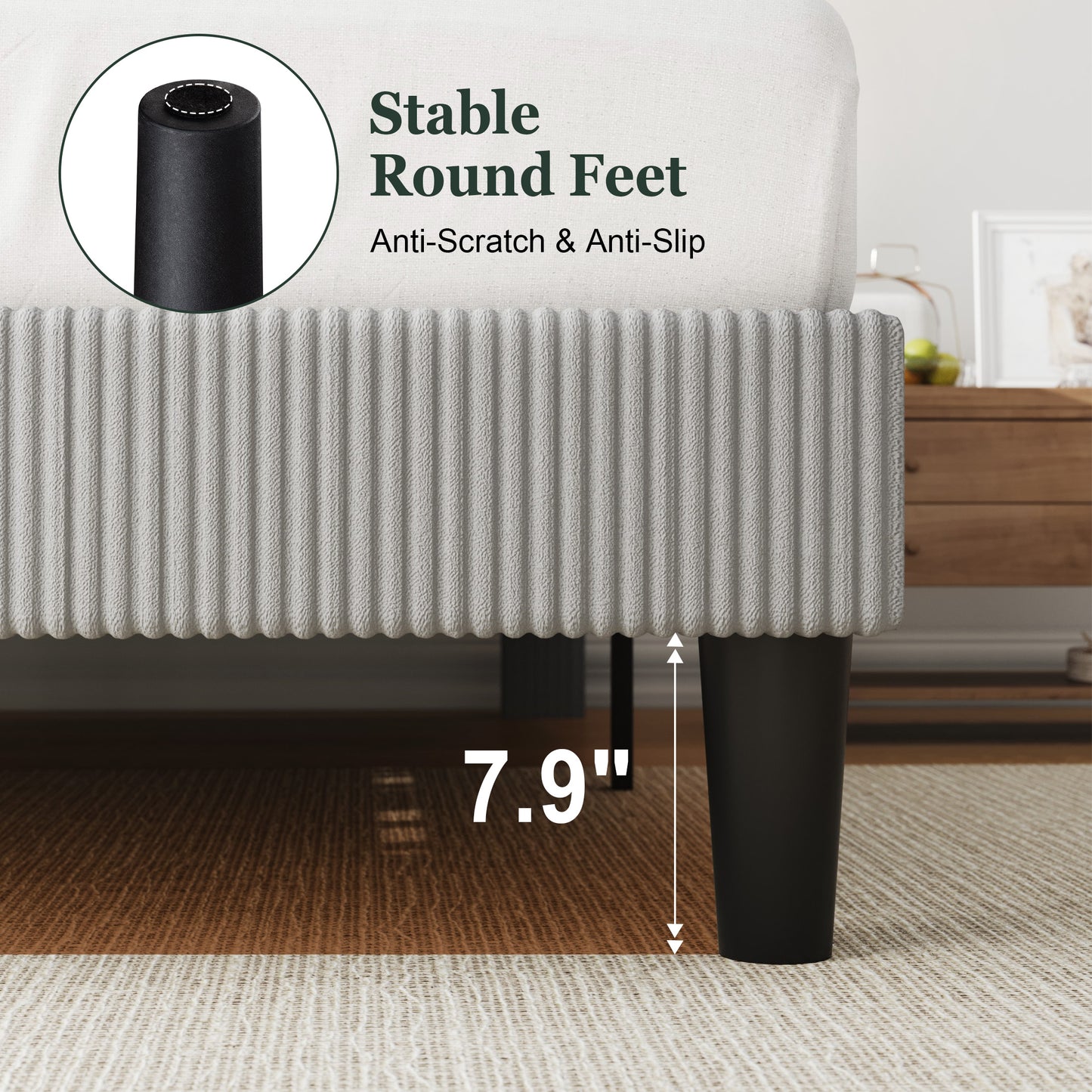Amolife Platform Bed Frame with Corduroy Fabric Upholstered Adjustable Height Headboard