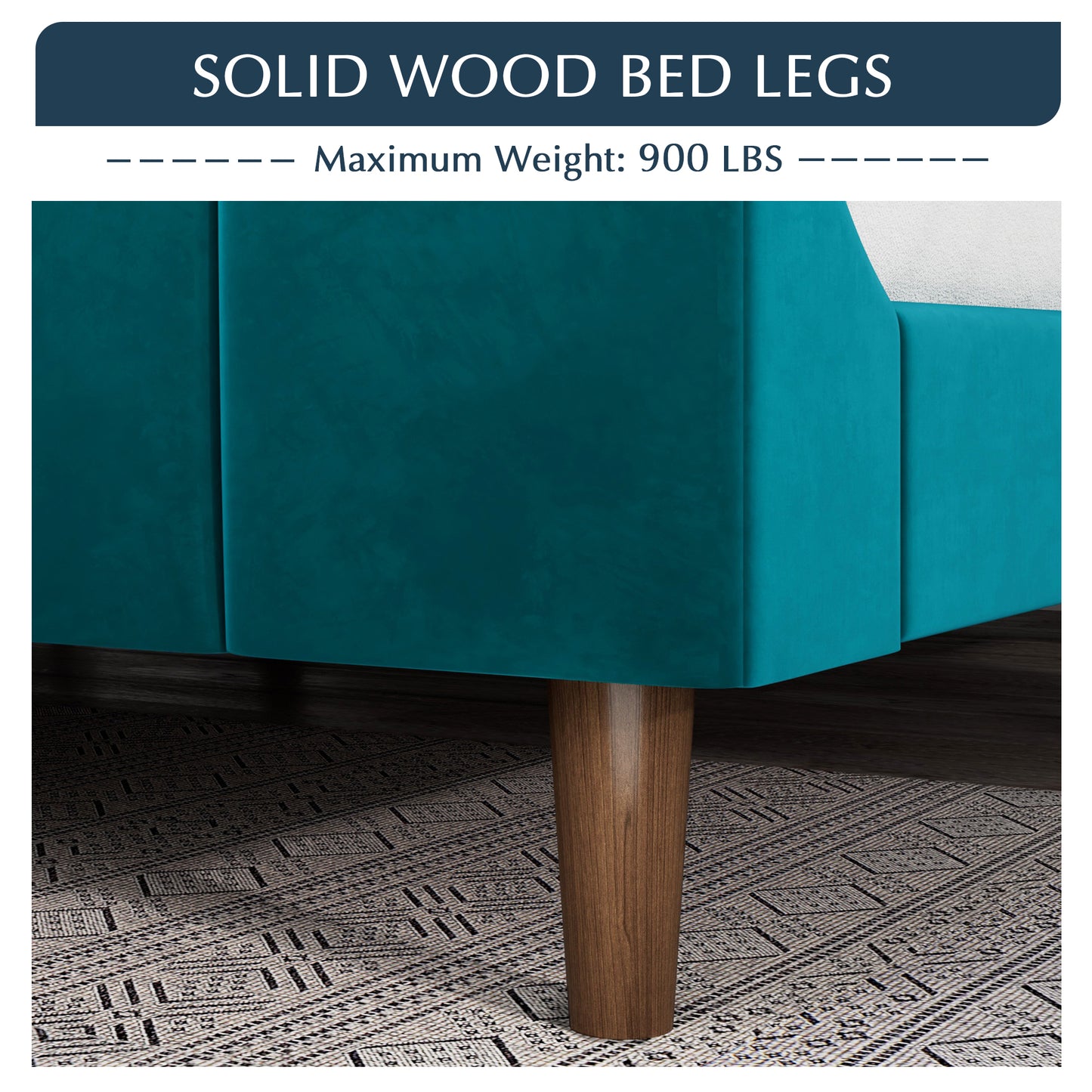Modern Curved Wood Bed Frame with Upholstered Wingback Headboard