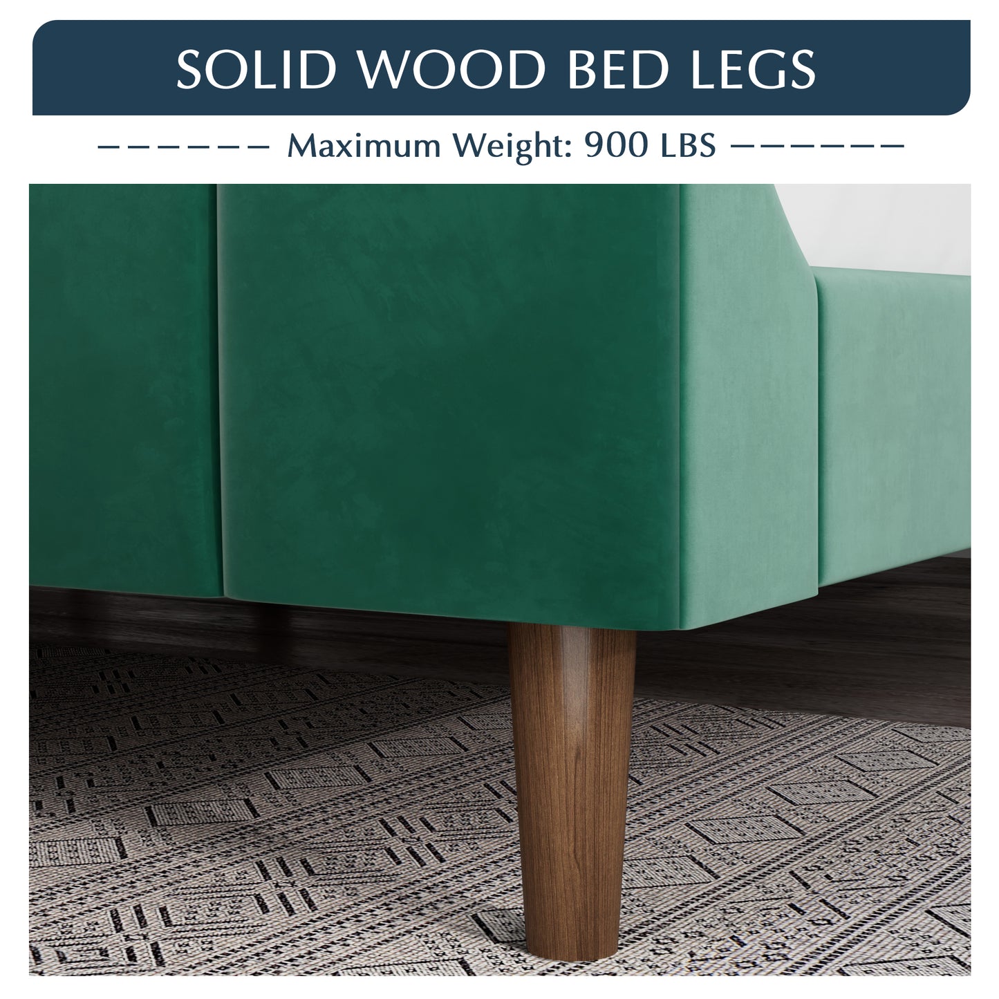 Modern Curved Wood Bed Frame with Upholstered Wingback Headboard