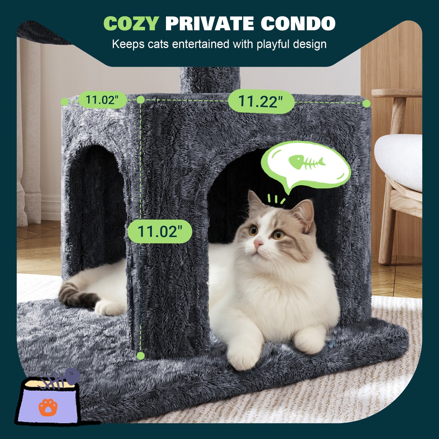 Amolife 29.5" Cat Tree Tower with Plush Condo Hammock, Large Perch Sisal Scratching Posts, Cat Furniture for Indoor Cats and Kittens