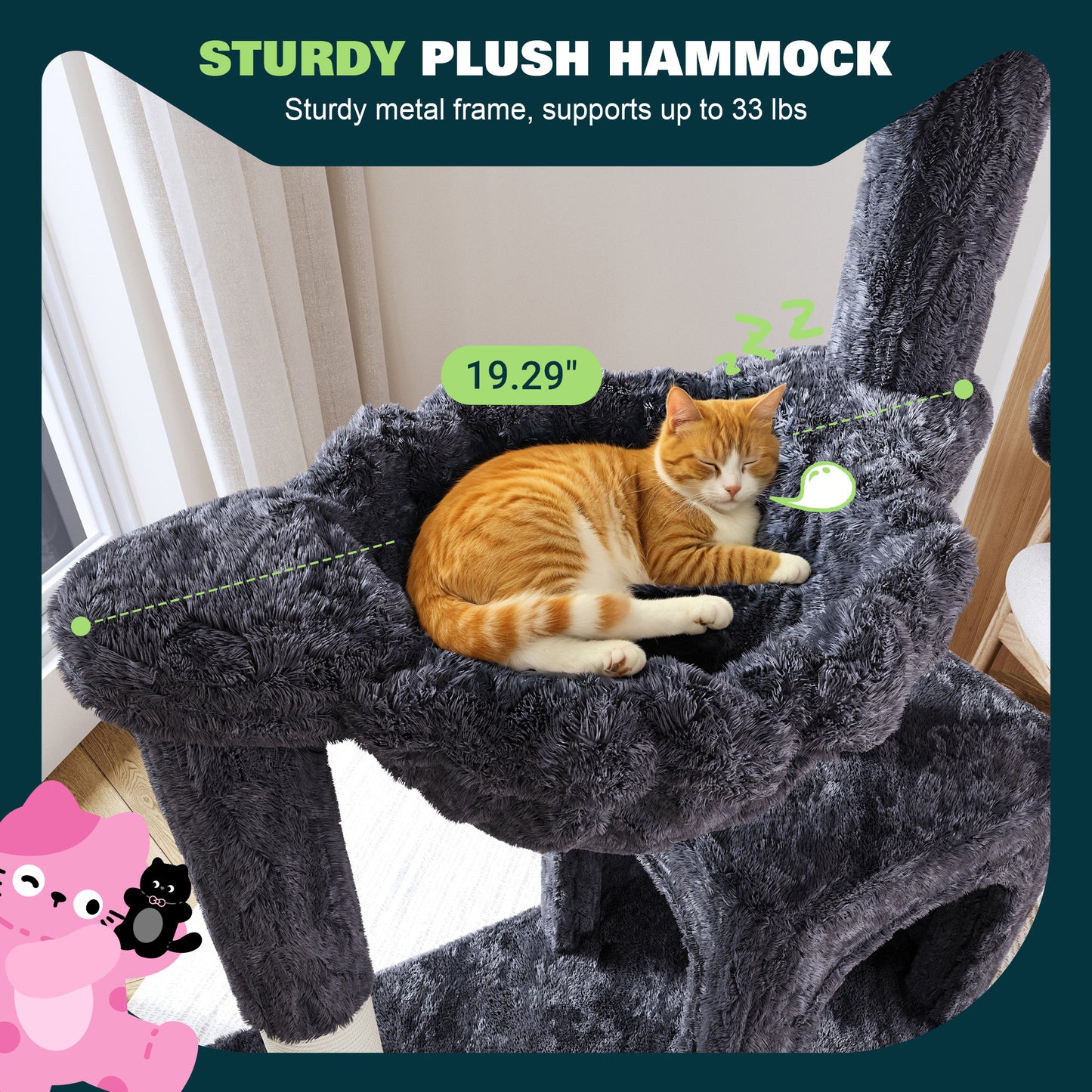 Amolife 29.5" Cat Tree Tower with Plush Condo Hammock, Large Perch Sisal Scratching Posts, Cat Furniture for Indoor Cats and Kittens