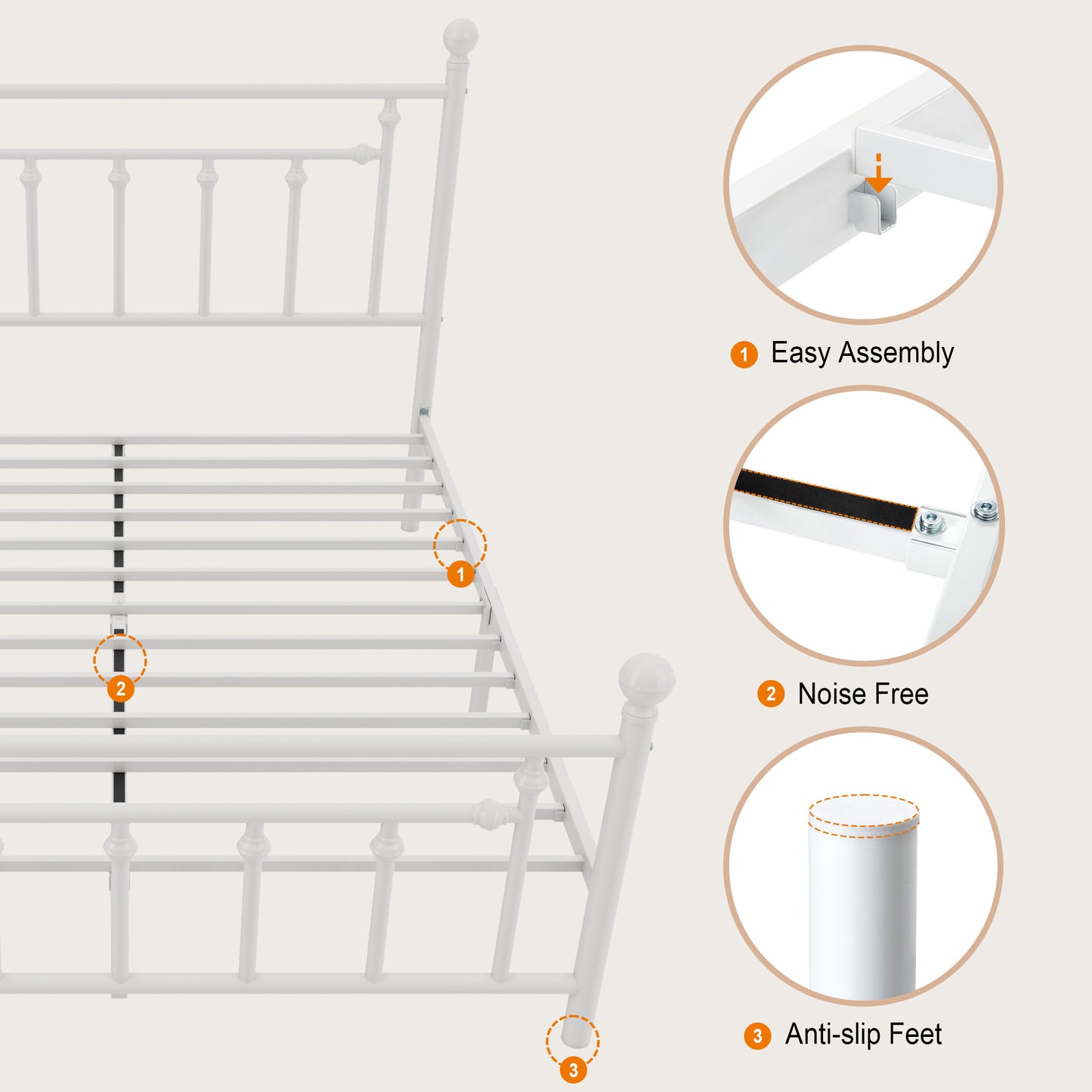 Amolife Metal Platform Bed Frame with Vintage Pattern Headboard