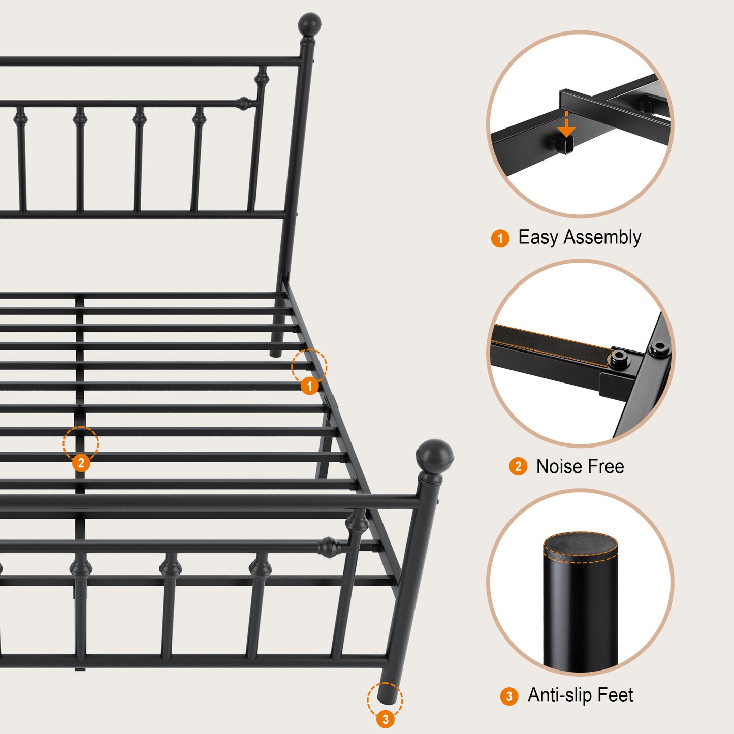 Amolife Metal Platform Bed Frame with Vintage Pattern Headboard