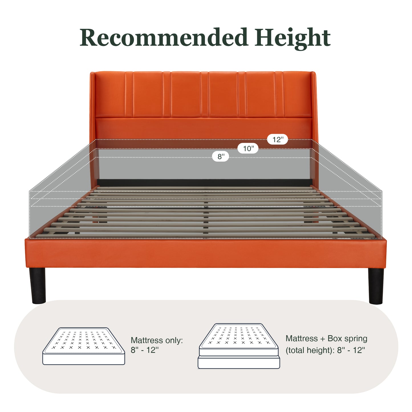 Queen Size Faux Leather Platform Bed Frame with Luxurious Wingback Headboard,Orange