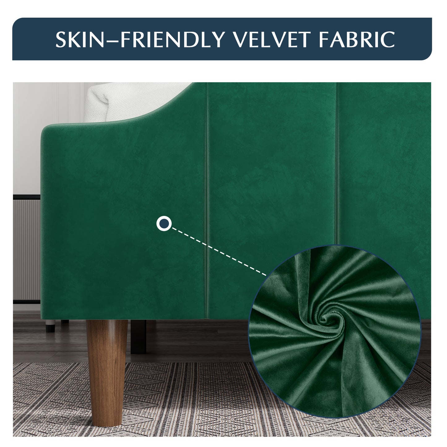 Modern Curved Wood Bed Frame with Upholstered Wingback Headboard