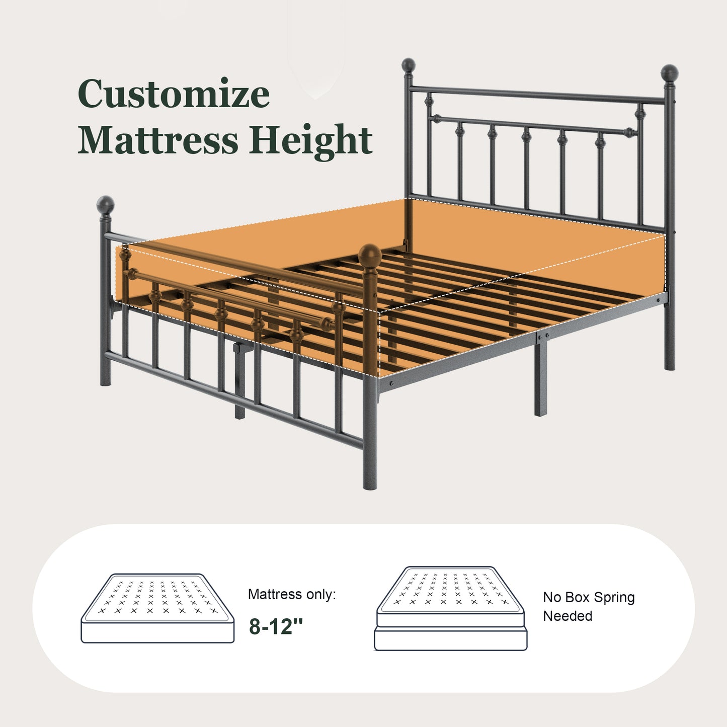 Amolife Metal Platform Bed Frame with Vintage Pattern Headboard