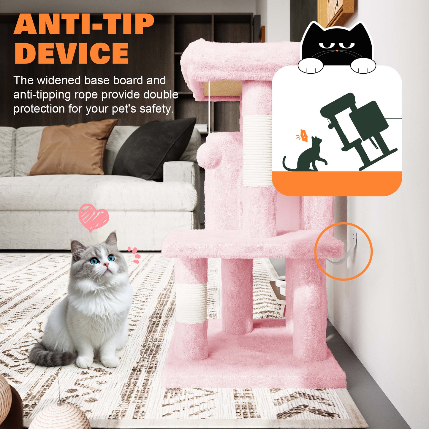 Amolife 29.1" Cat Tree Tower Condo with Large Perch Cat Scratching Posts for Indoor Cats