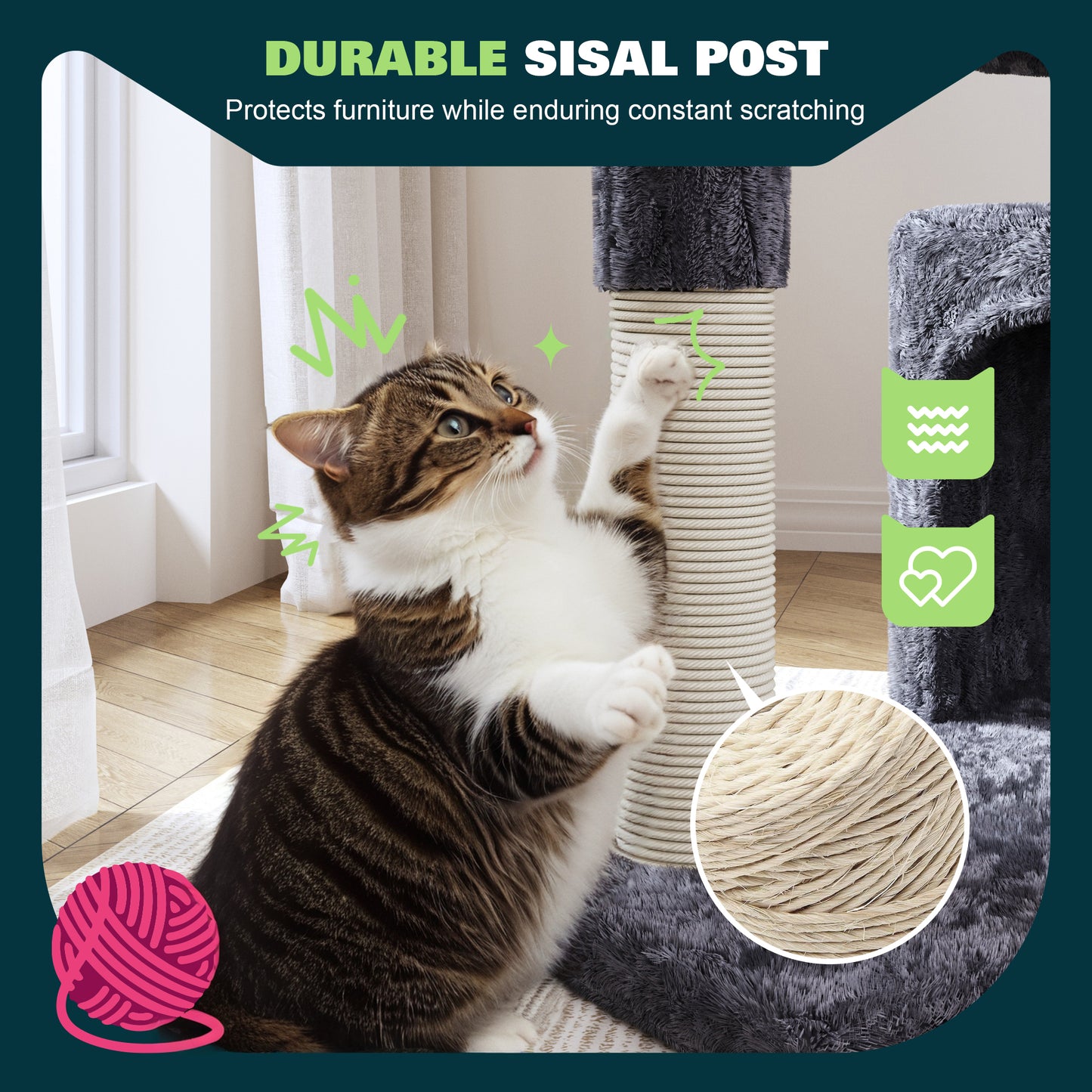 Amolife 29.5" Cat Tree Tower with Plush Condo Hammock, Large Perch Sisal Scratching Posts, Cat Furniture for Indoor Cats and Kittens