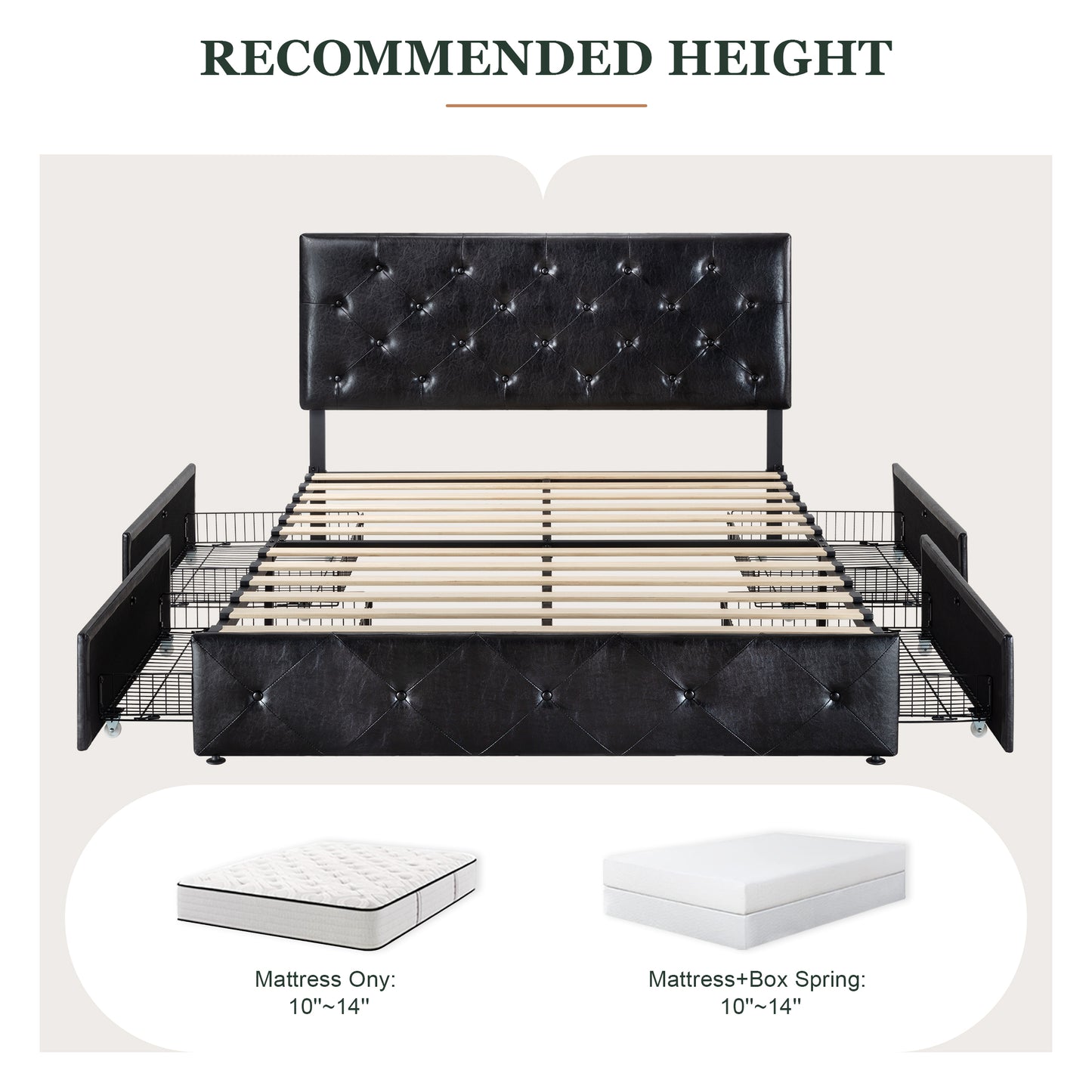 Amolife Faux Leather Platform Bed Frame with 4 Storage Drawers, Button Tufted Style Hedboard