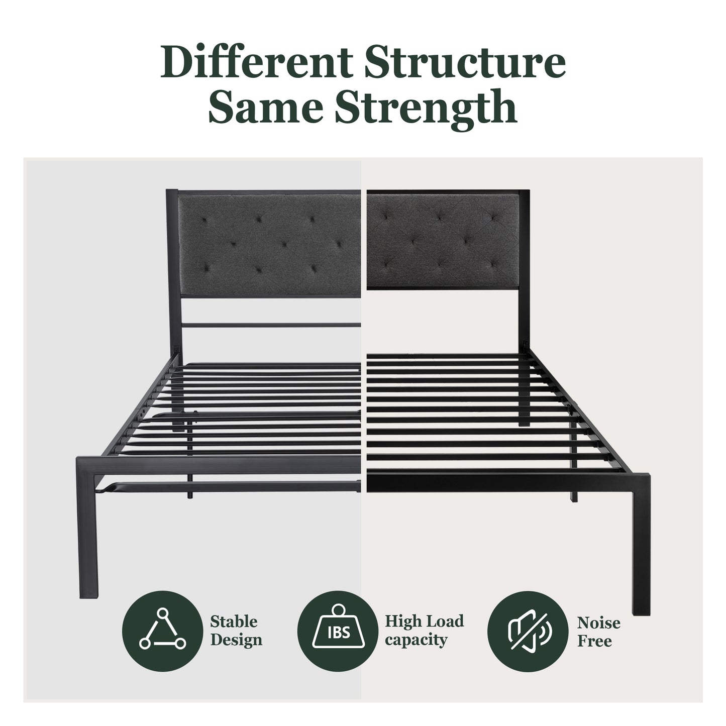Amolife Metal Bed Frame with Faux Leather Upholstered Headboard