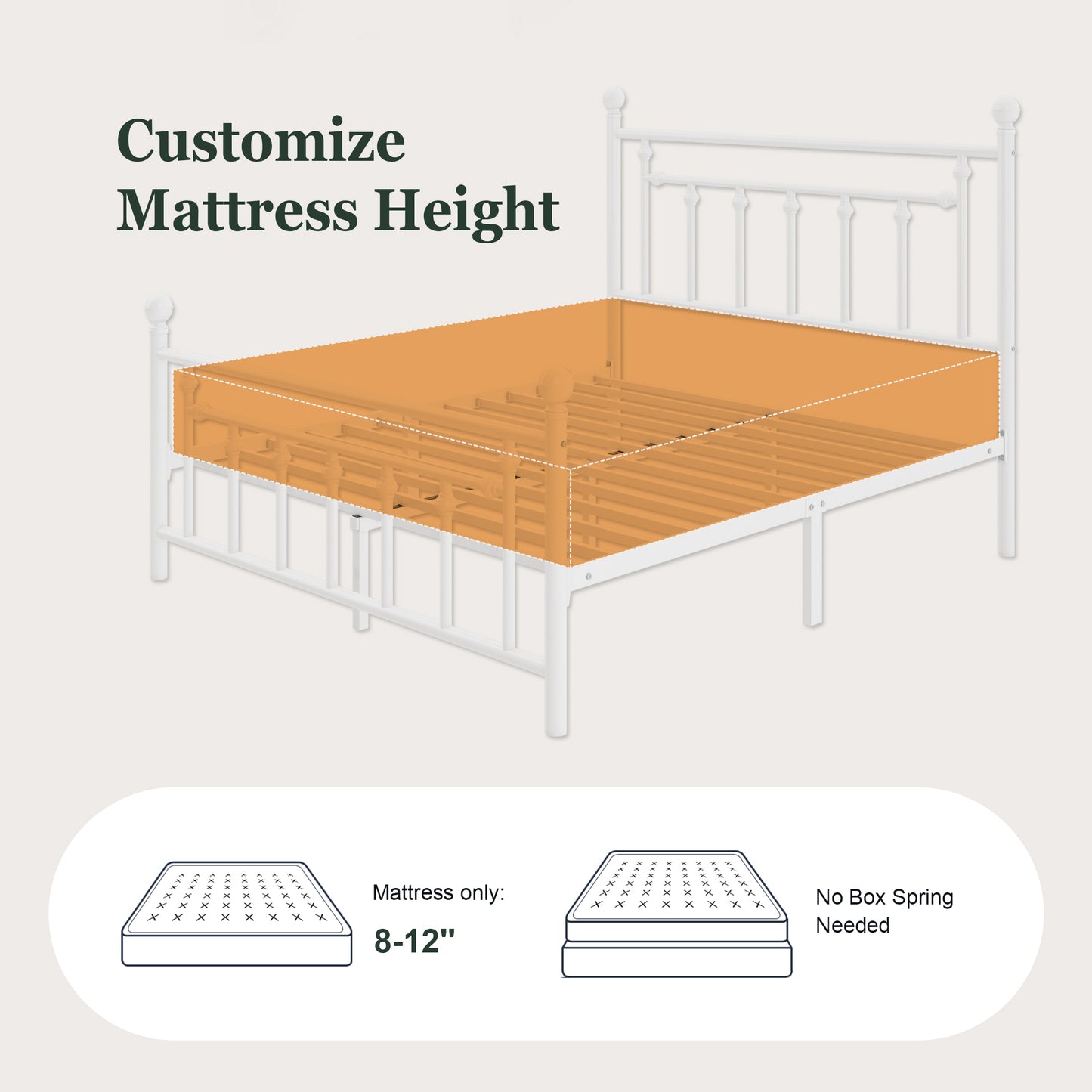 Amolife Metal Platform Bed Frame with Vintage Pattern Headboard