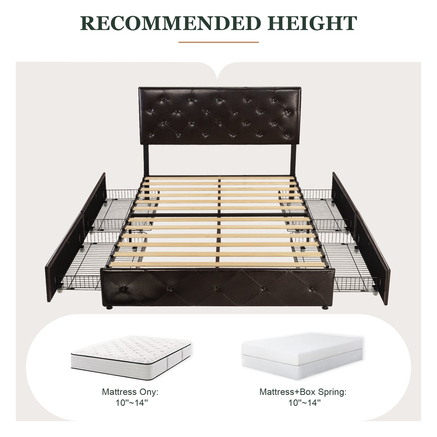 Amolife Faux Leather Platform Bed Frame with 4 Storage Drawers, Button Tufted Style Hedboard