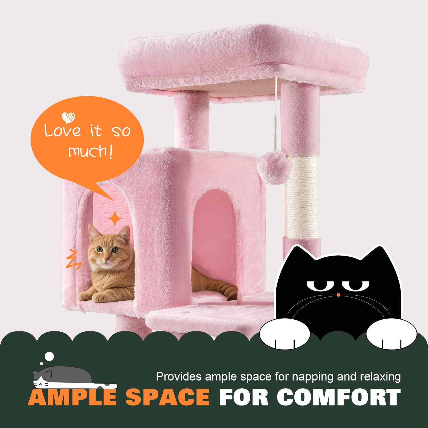 Amolife 29.1" Cat Tree Tower Condo with Large Perch Cat Scratching Posts for Indoor Cats