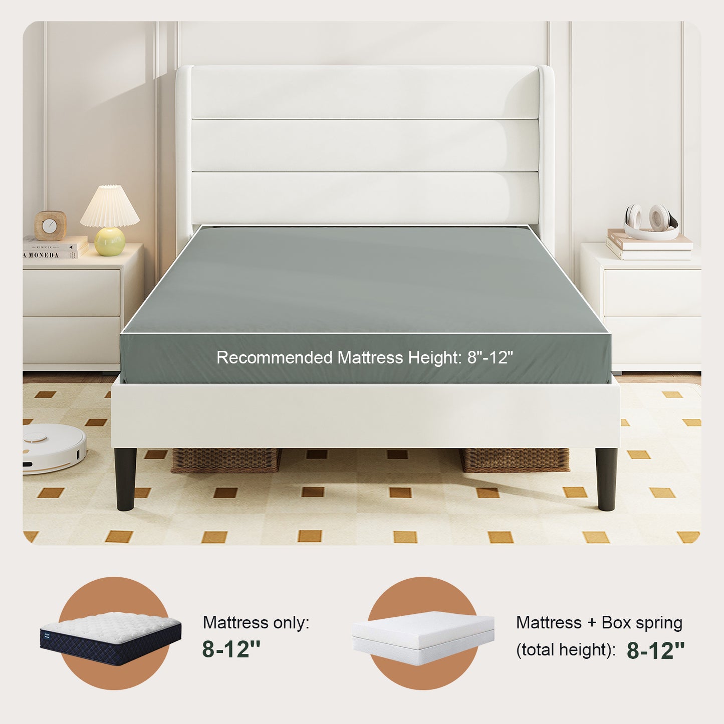 Amolife Platform Bed Frame with Velvet Upholstered Wingback Headboard