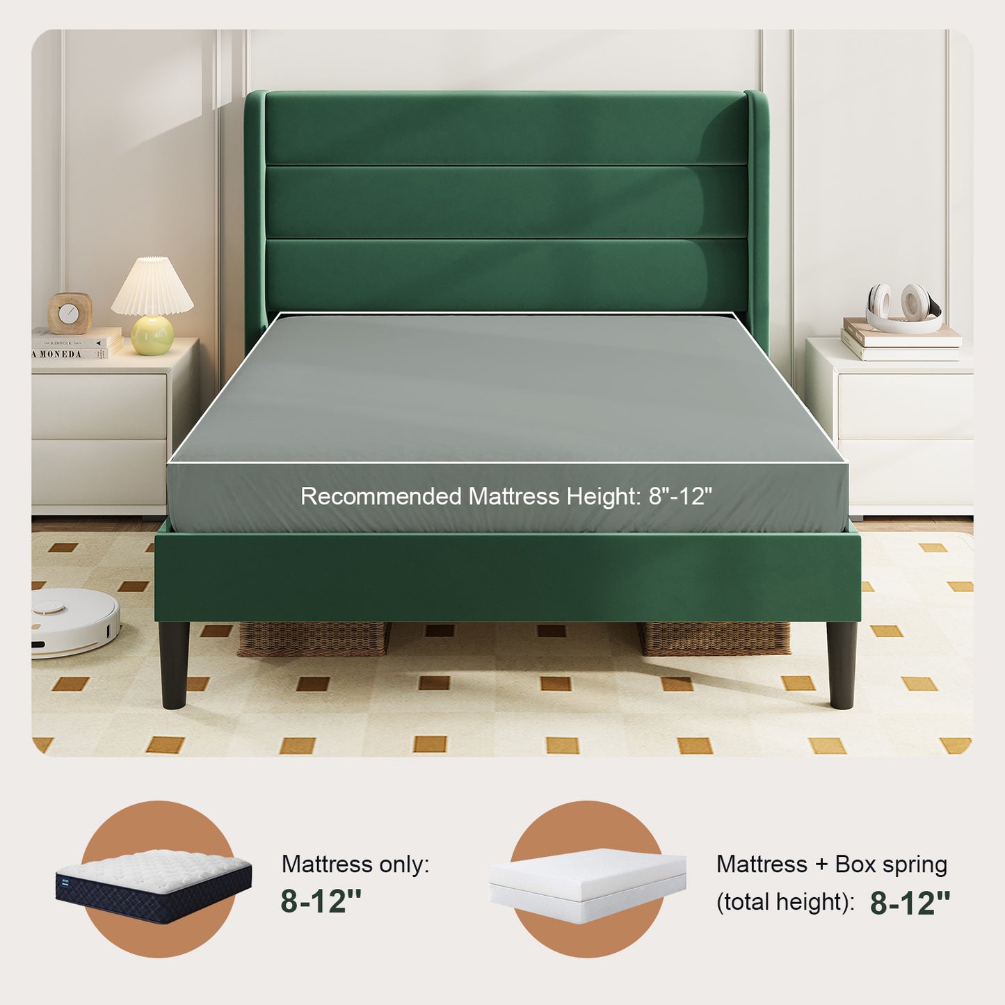 Amolife Platform Bed Frame with Velvet Upholstered Wingback Headboard