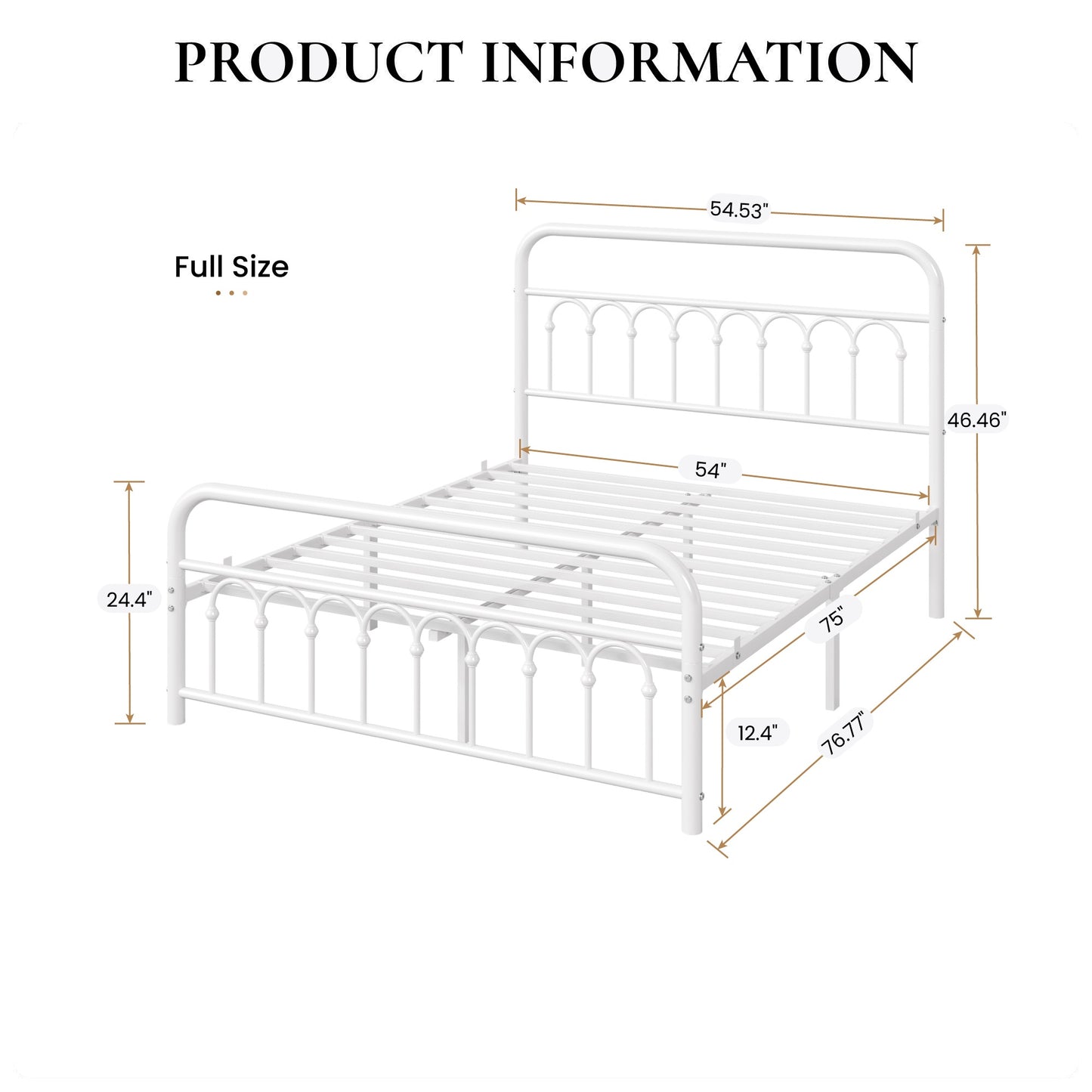 Amolife Elegant Metal Platform Bed with a Retro and Curved Iron-Art Headboard