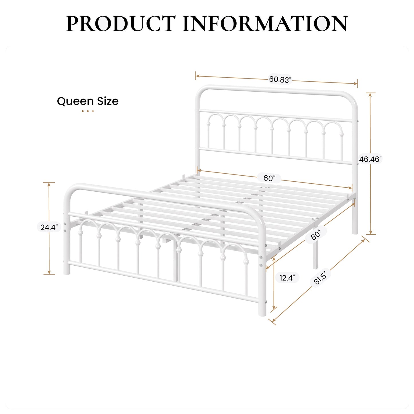 Amolife Elegant Metal Platform Bed with a Retro and Curved Iron-Art Headboard