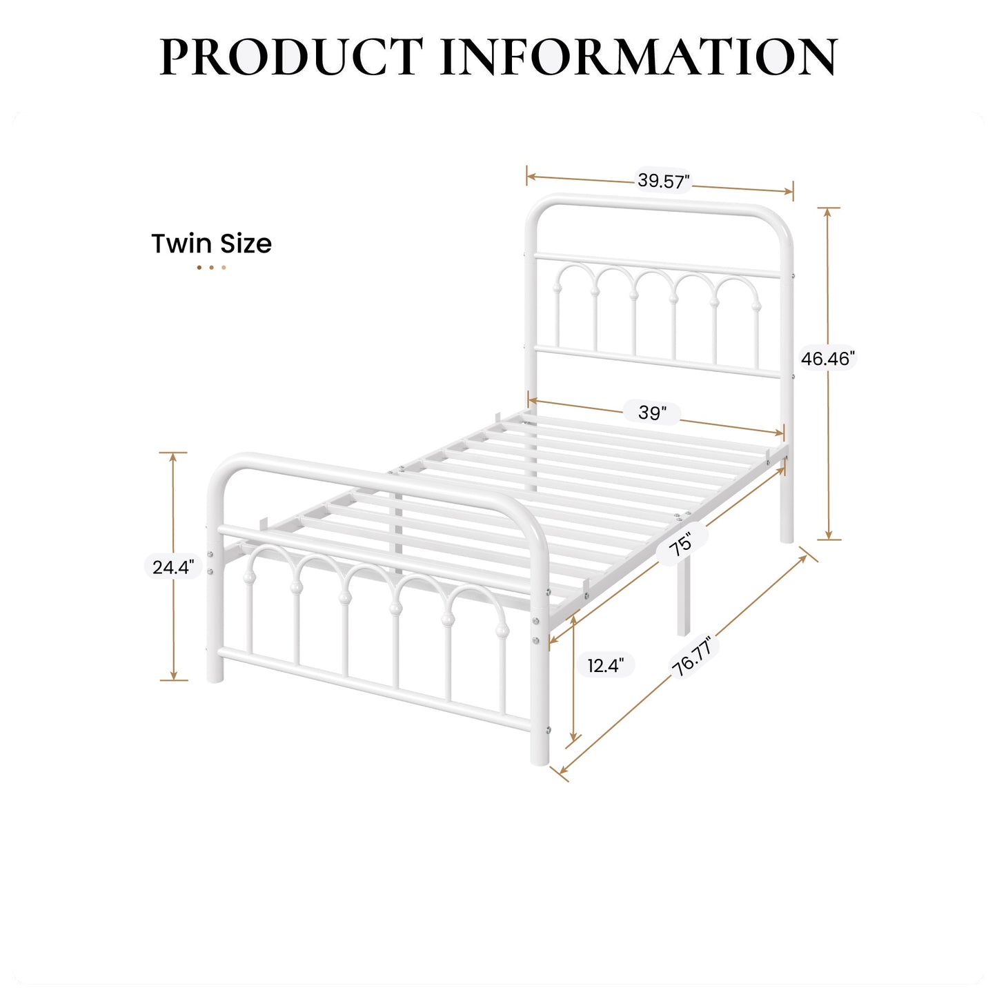 Amolife Elegant Metal Platform Bed with a Retro and Curved Iron-Art Headboard