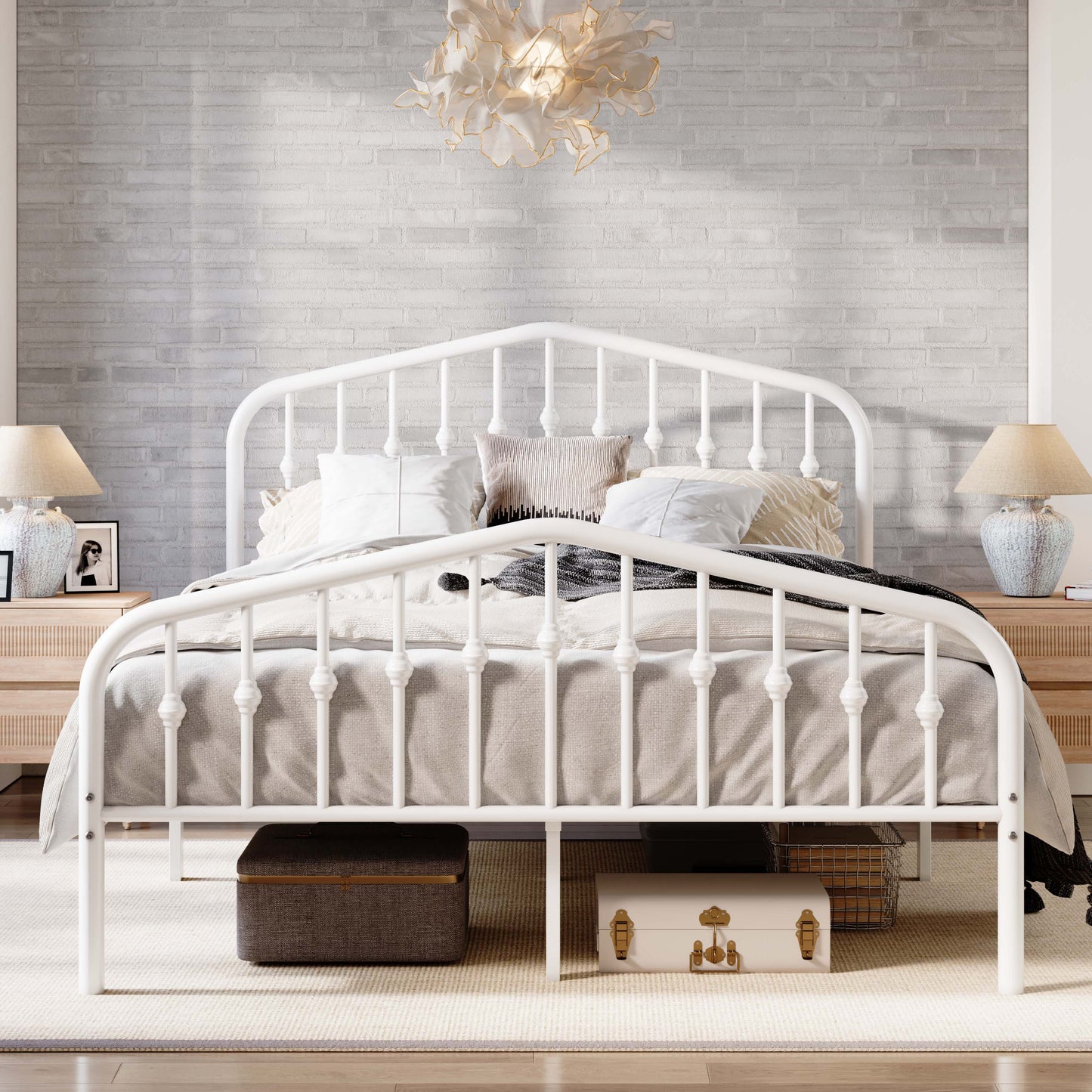 Amolife Vintage Metal Bed Frame with Delicate Headboard and Footboard