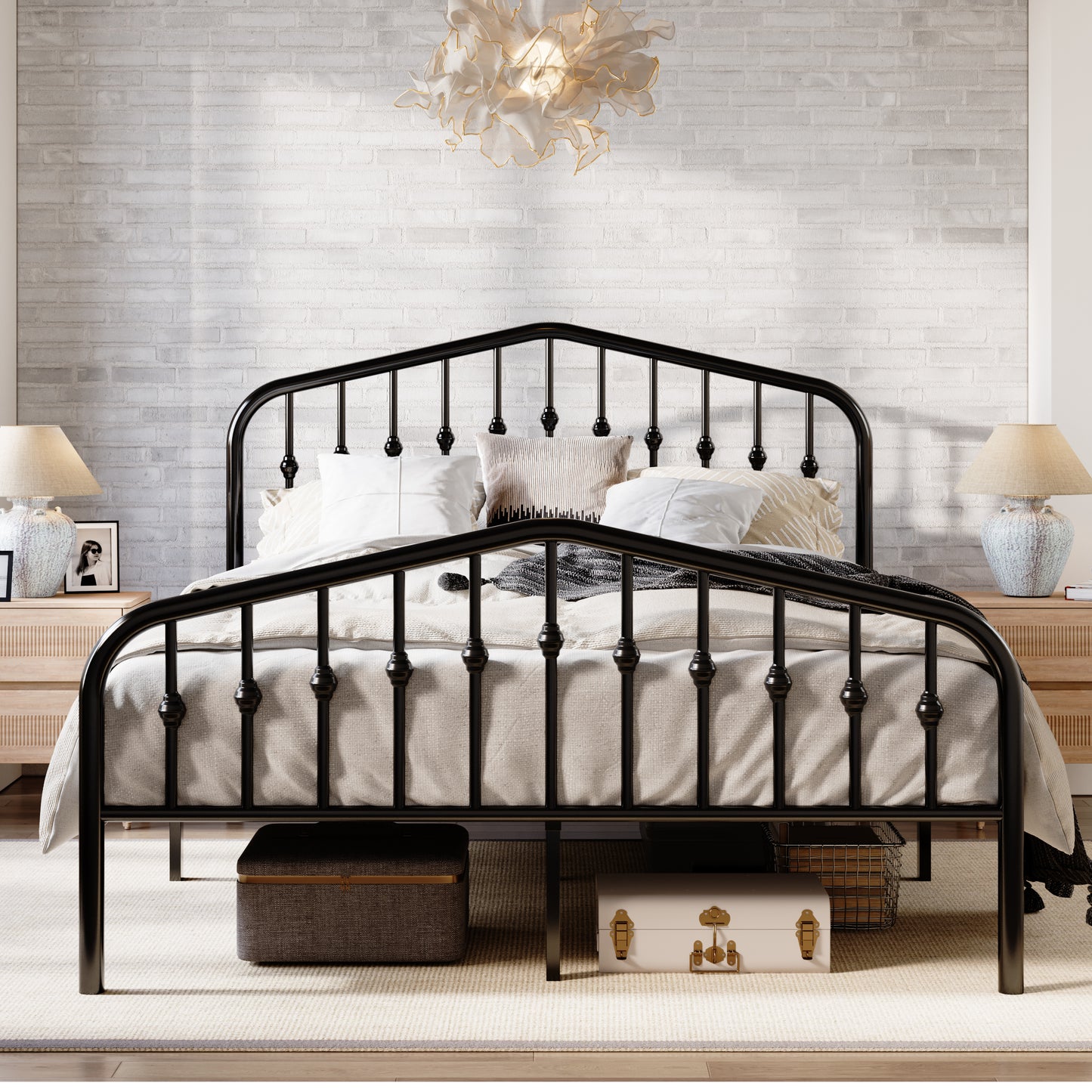 Amolife Vintage Metal Bed Frame with Delicate Headboard and Footboard