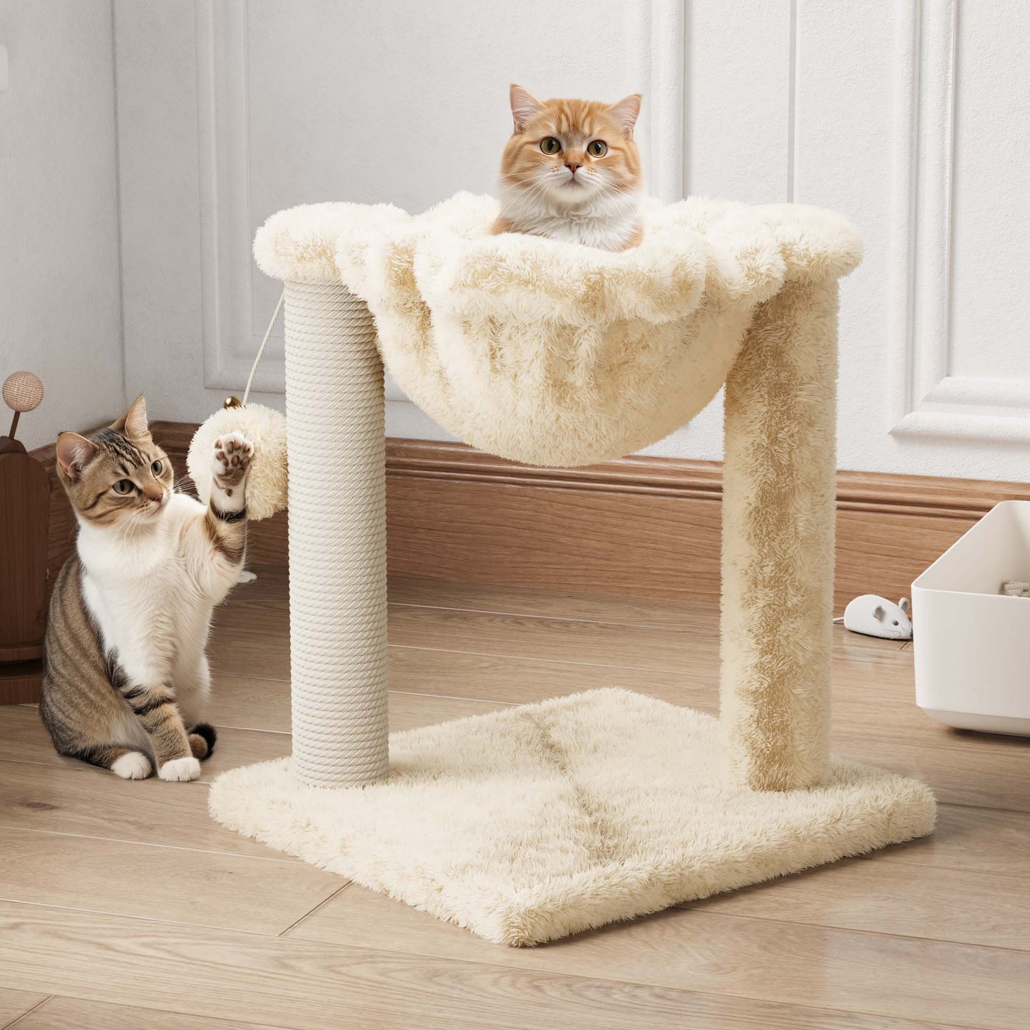 Amolife 14.1" Cat Tree with Hammock, Sisal Scratching Post, Plush Bed, Stable Cat Furniture for Indoor Cats and Kittens