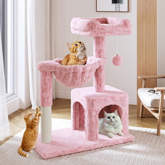 Amolife 29.5" Cat Tree Tower with Plush Condo Hammock, Large Perch Sisal Scratching Posts, Cat Furniture for Indoor Cats and Kittens