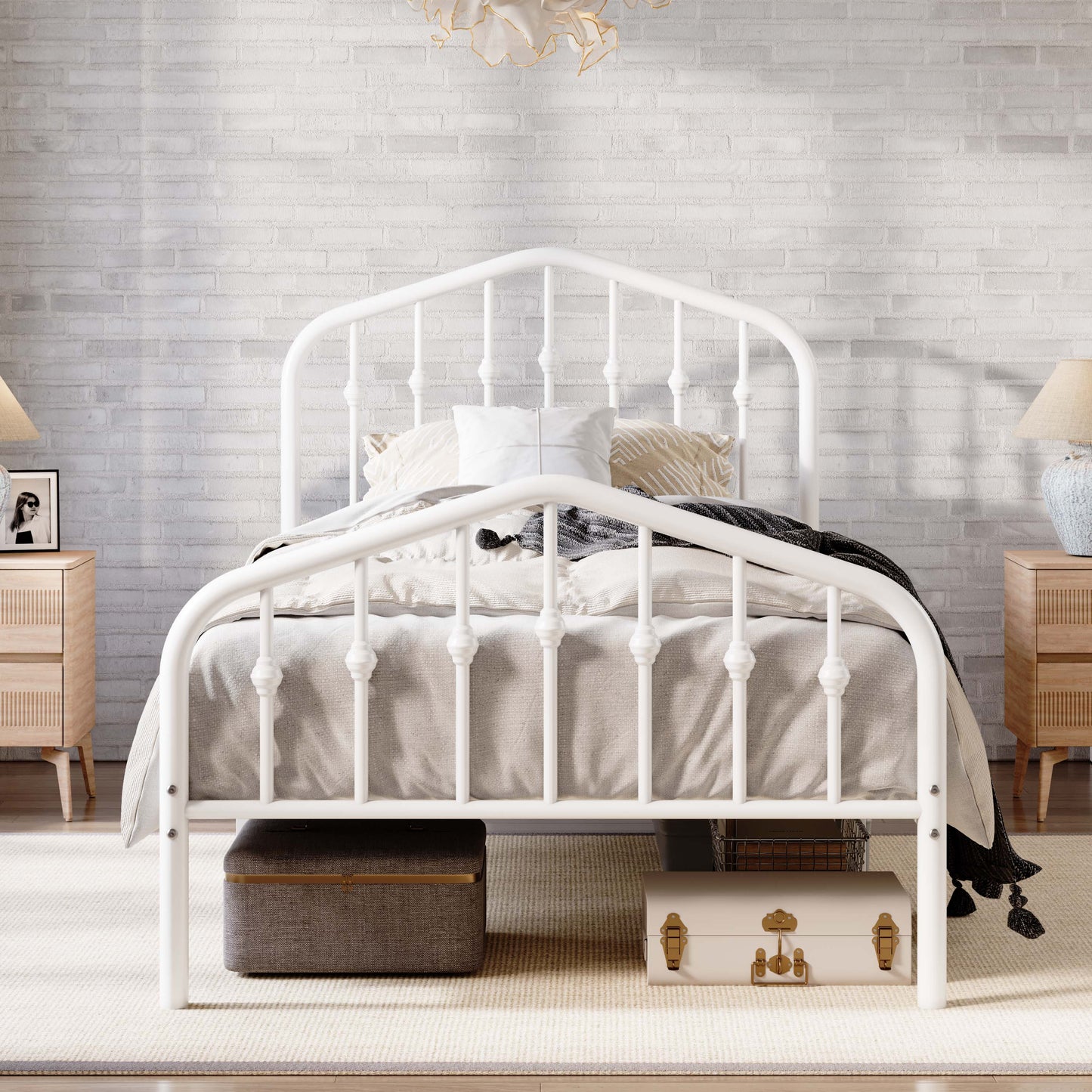 Amolife Vintage Metal Bed Frame with Delicate Headboard and Footboard