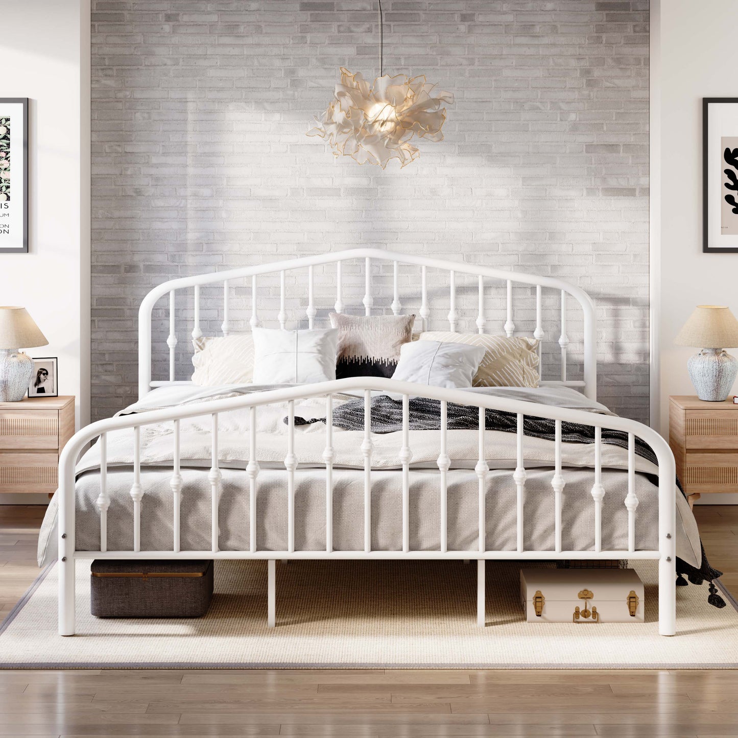 Amolife Vintage Metal Bed Frame with Delicate Headboard and Footboard