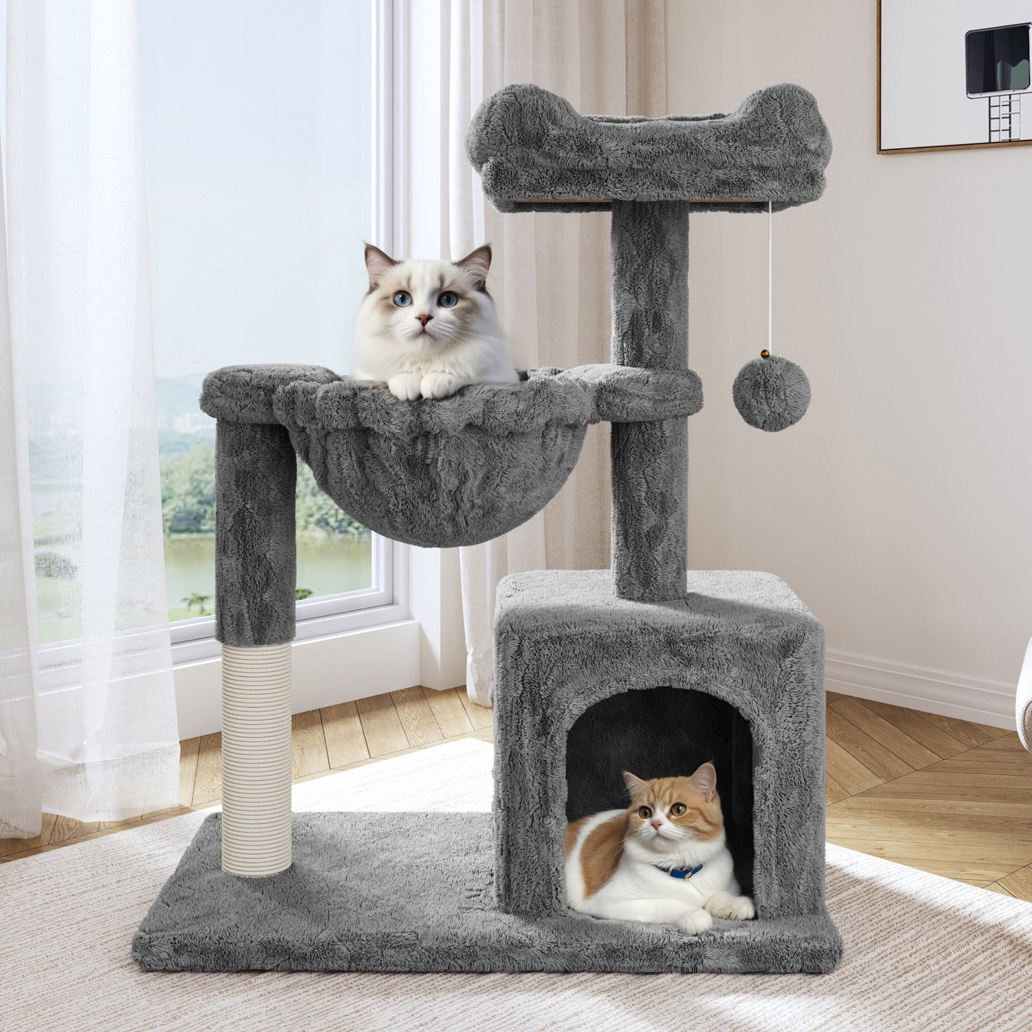 Amolife 29.5" Cat Tree Tower with Plush Condo Hammock, Large Perch Sisal Scratching Posts, Cat Furniture for Indoor Cats and Kittens