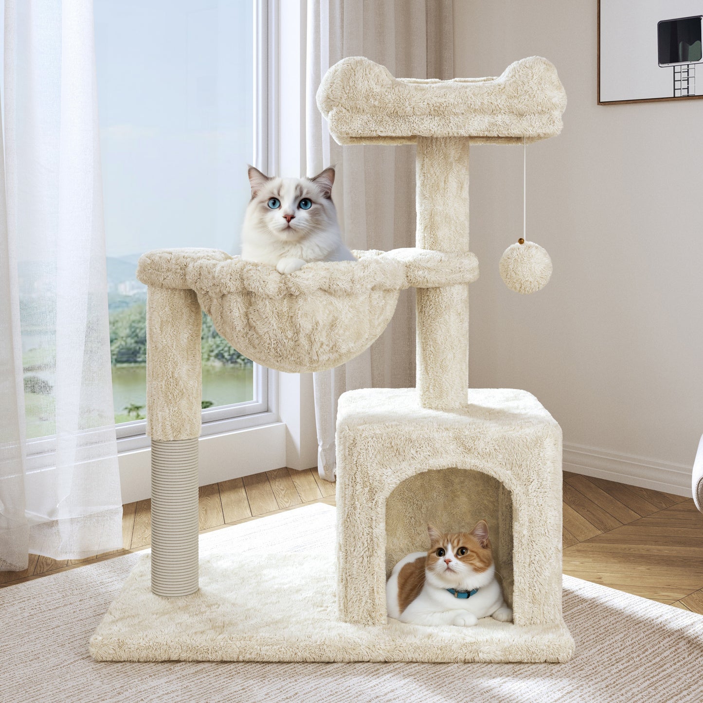 Amolife 29.5" Cat Tree Tower with Plush Condo Hammock, Large Perch Sisal Scratching Posts, Cat Furniture for Indoor Cats and Kittens
