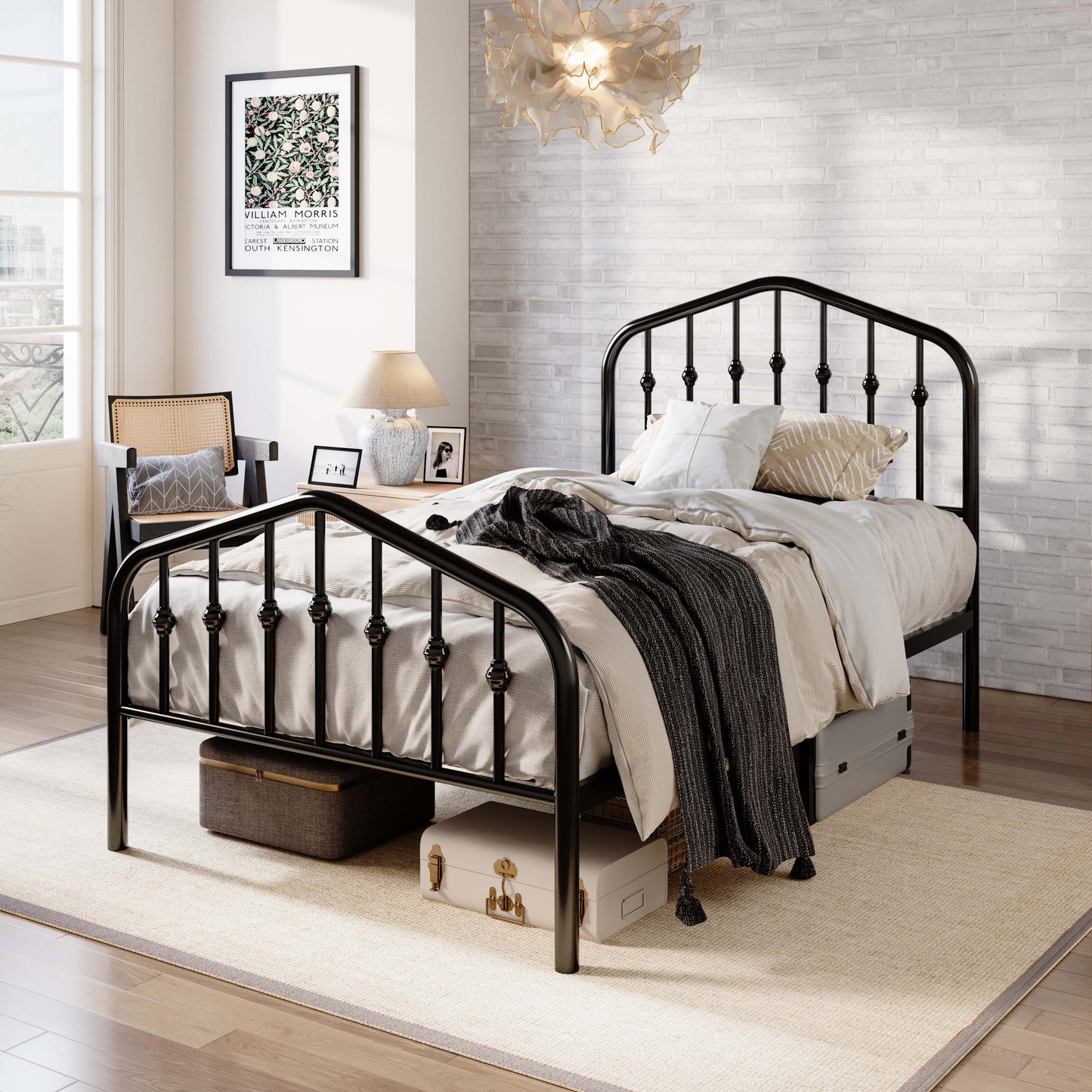 Amolife Vintage Metal Bed Frame with Delicate Headboard and Footboard