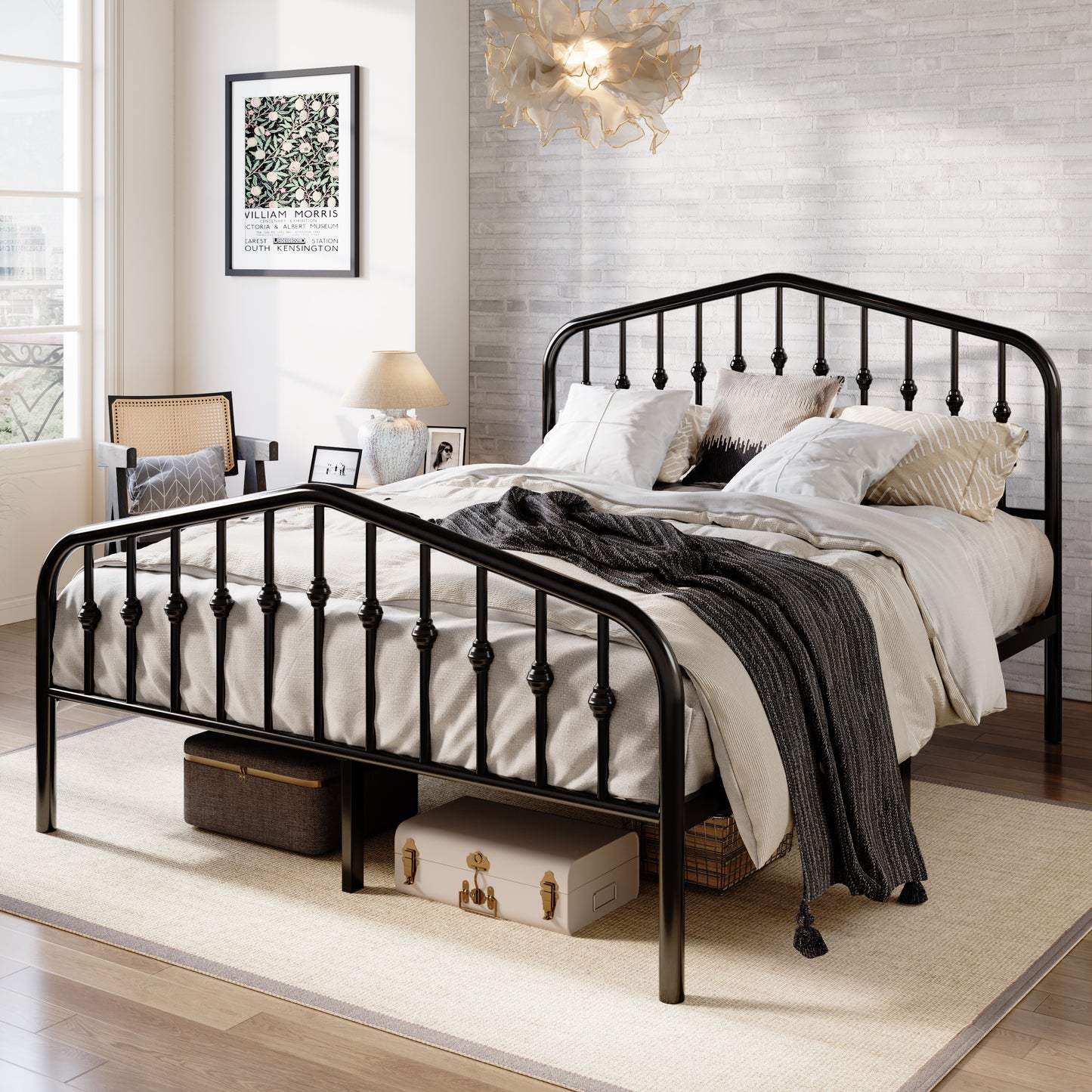 Amolife Vintage Metal Bed Frame with Delicate Headboard and Footboard